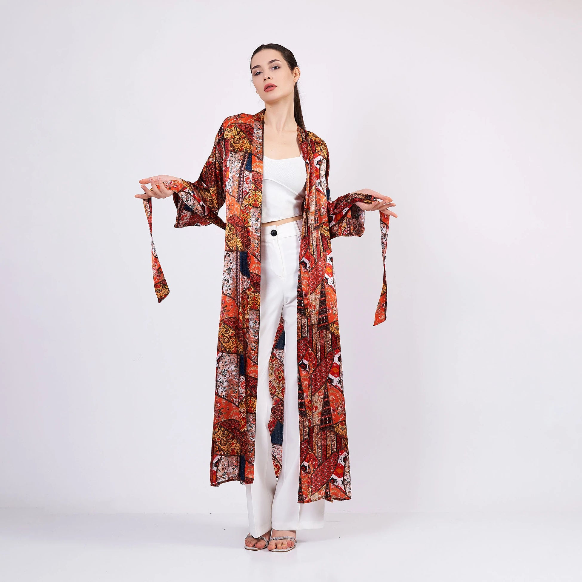 İpek Uzun Kimono Kaftan | Etnik Desen 2 | Nomads Felt