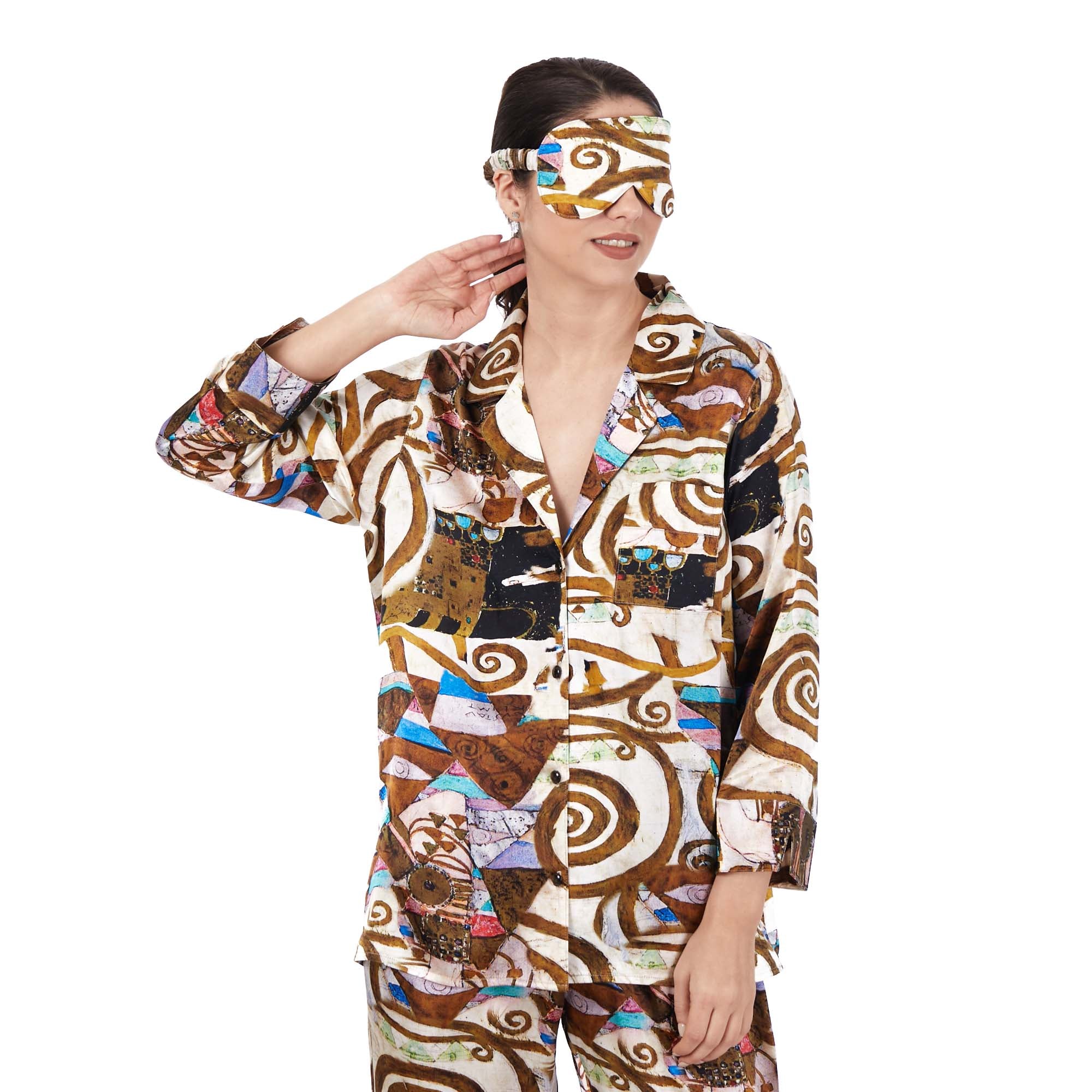 İpek Gömlek Pantolon-Pijama Takımı | Gustav Klimt Expectation | Nomads Felt