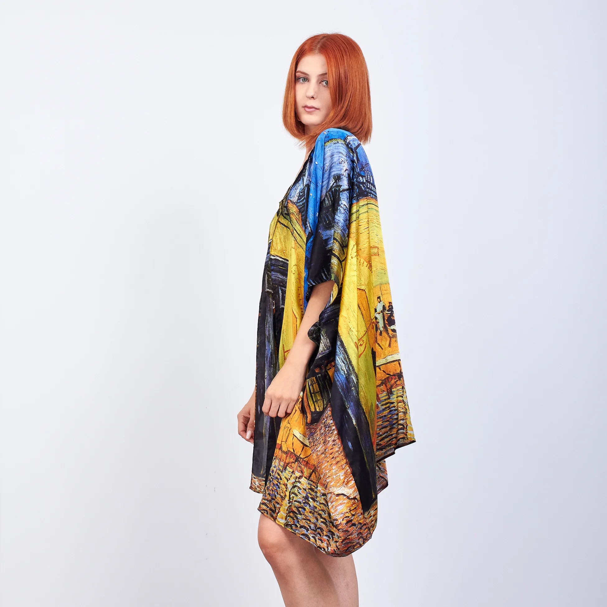 %100 İpek Kısa Kimono Pareo | Van Gogh Cafe Terrace | Nomads Felt