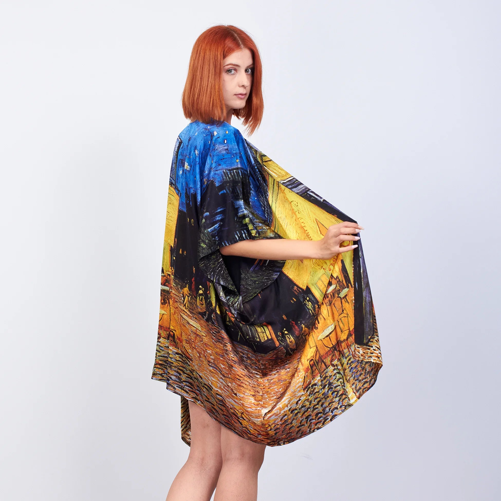 %100 İpek Kısa Kimono Pareo | Van Gogh Cafe Terrace | Nomads Felt