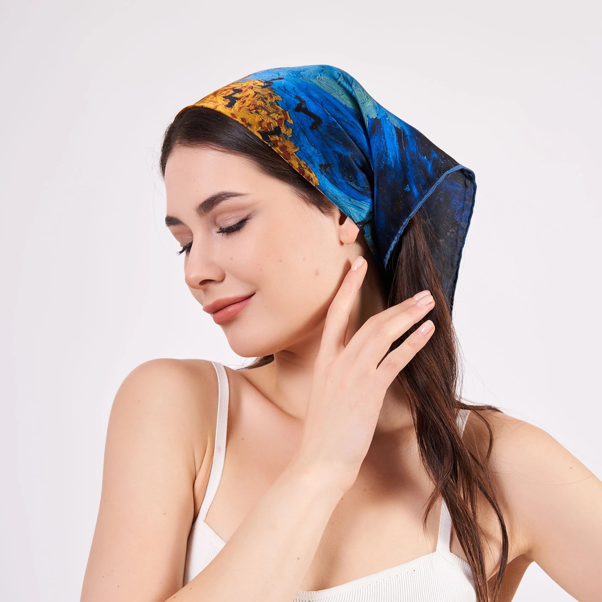 Saf İpek Bandana Fular | Van Gogh Wheatfield with Crows | Nomads Felt