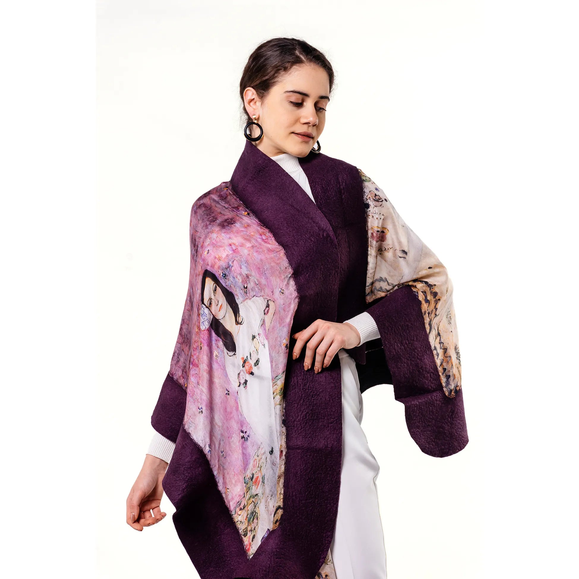 İpek Keçe Şal | Mor-Siyah Gustav Klimt Mada Primavesi | Nomads Felt