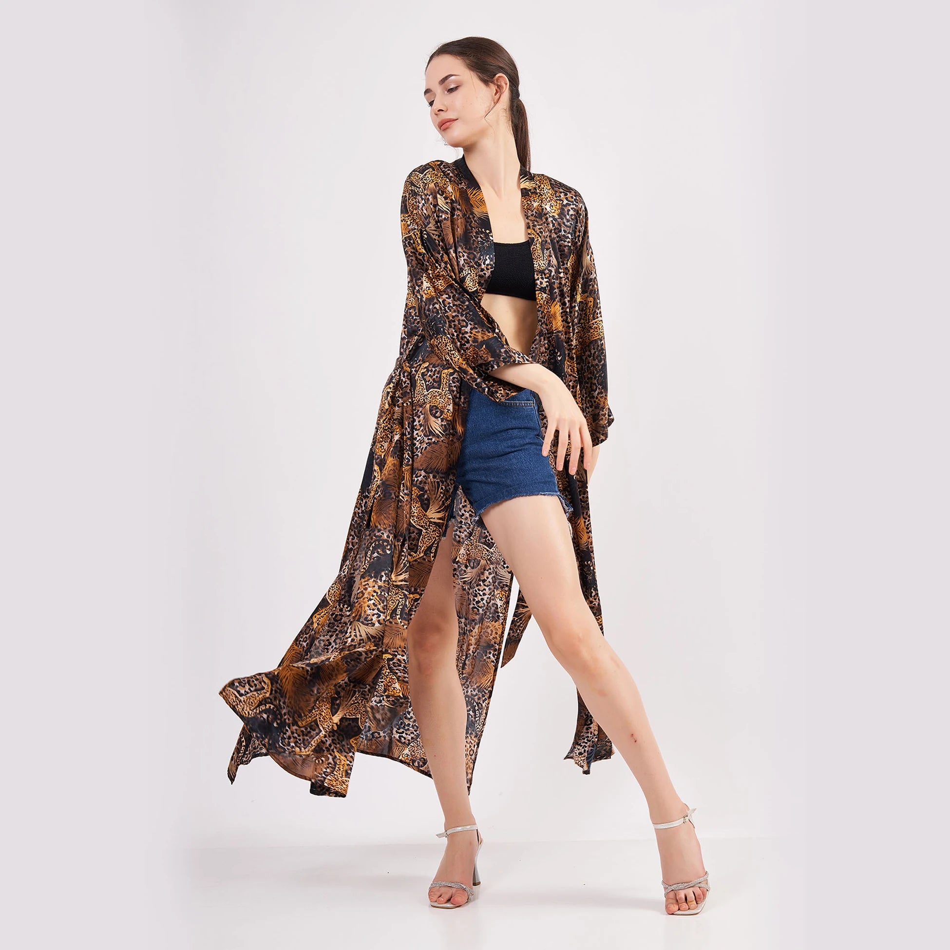 %100 İpek Kimono Kaftan | Leopar Desen | Nomads Felt