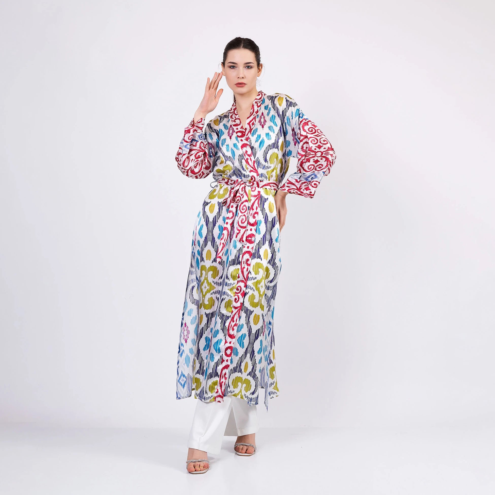 İpek Uzun Kimono Kaftan | Ikat Desen | Nomads Felt
