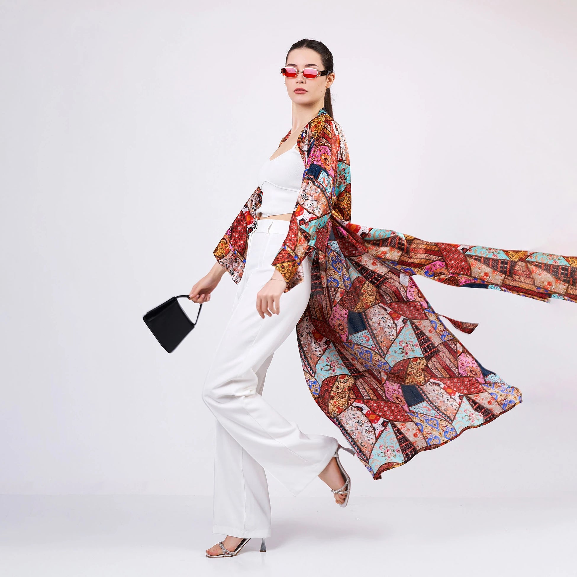İpek Uzun Kimono Kaftan | Etnik Desen 1 | Nomads Felt