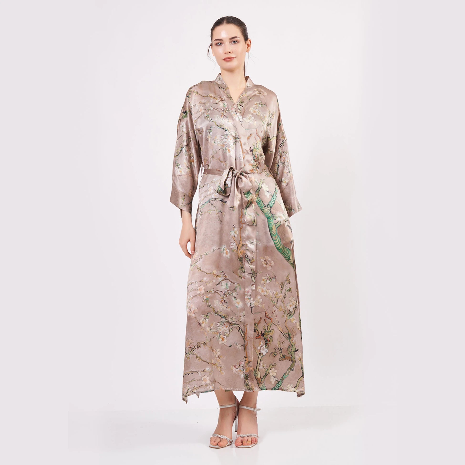 %100 İpek Kimono Kaftan | Bej | Van Gogh Badem Ağacı | Nomads Felt