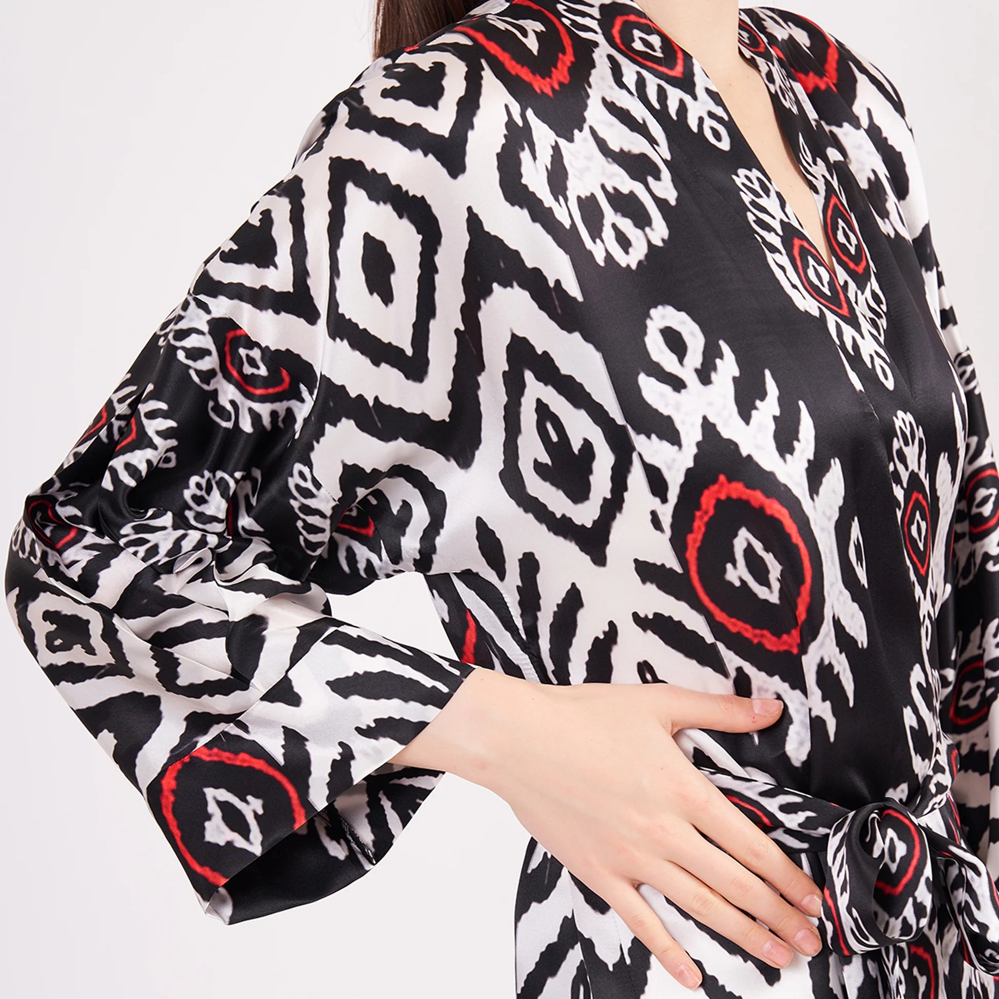 Saf İpek Kısa Kimono Kaftan | Ikat Desen 5 | Nomads Felt