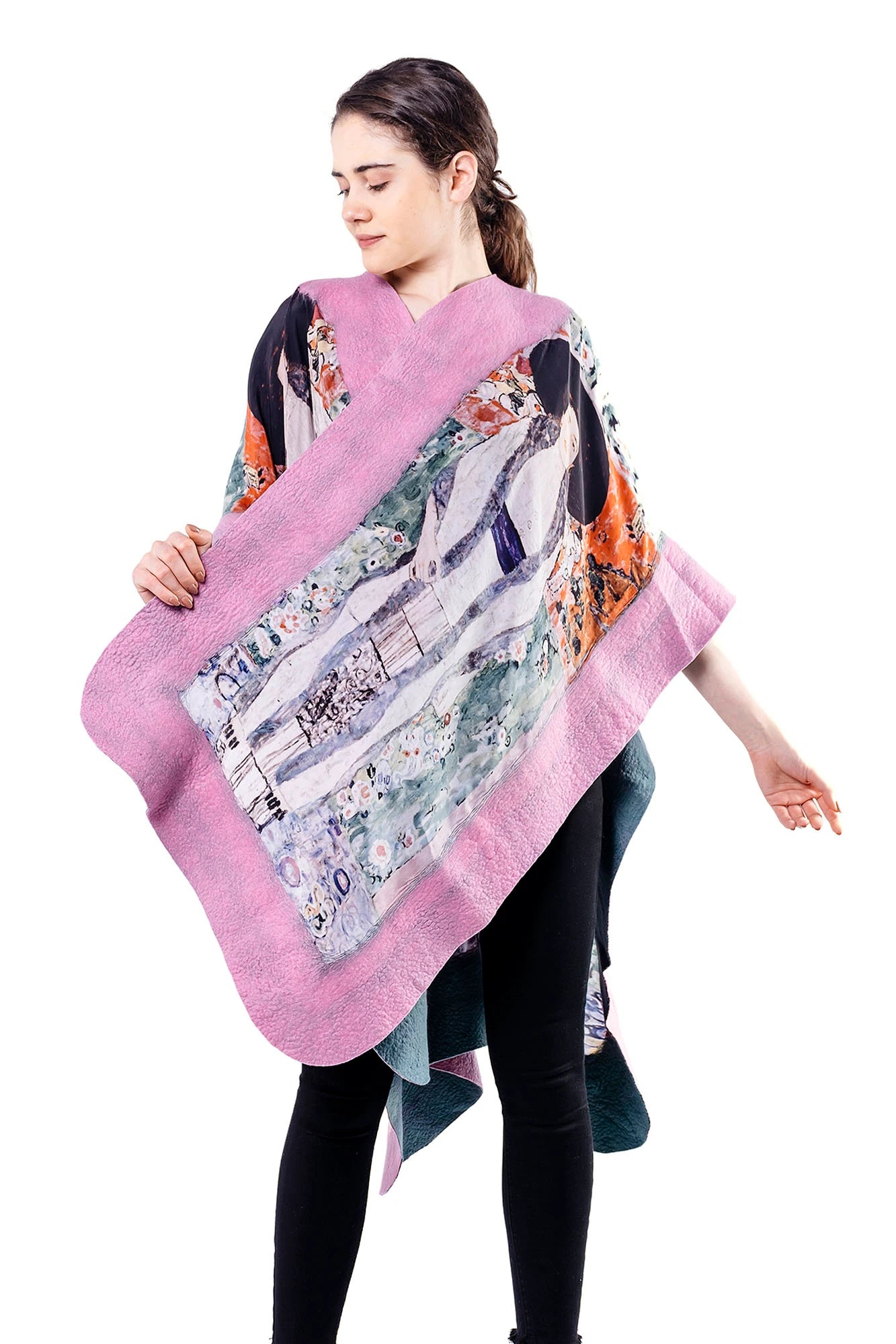 İpek Keçe Panço | Adele Bloch Bauer (1) Pembe-Yeşil | Nomads Felt