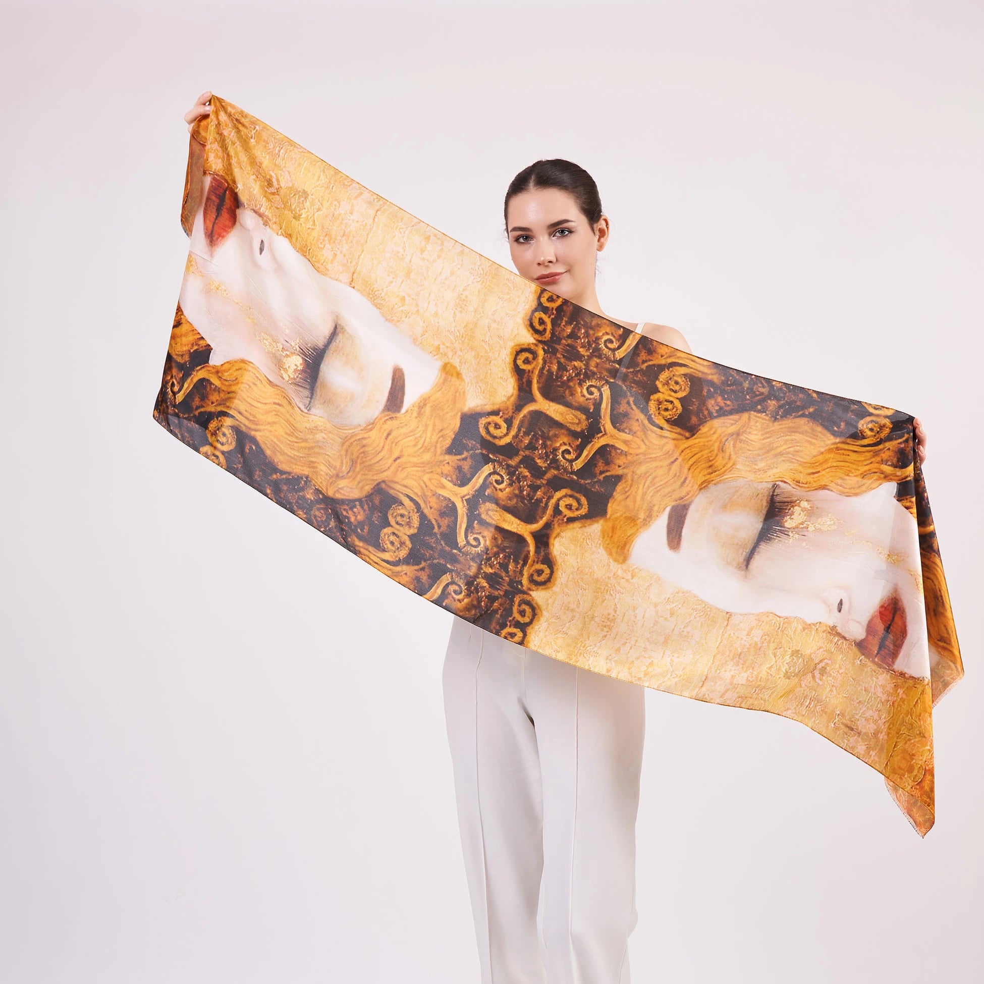 Vual İpek Fular | 55x180 cm | Freya's Tears Altın Gözyaşları | Nomads Felt