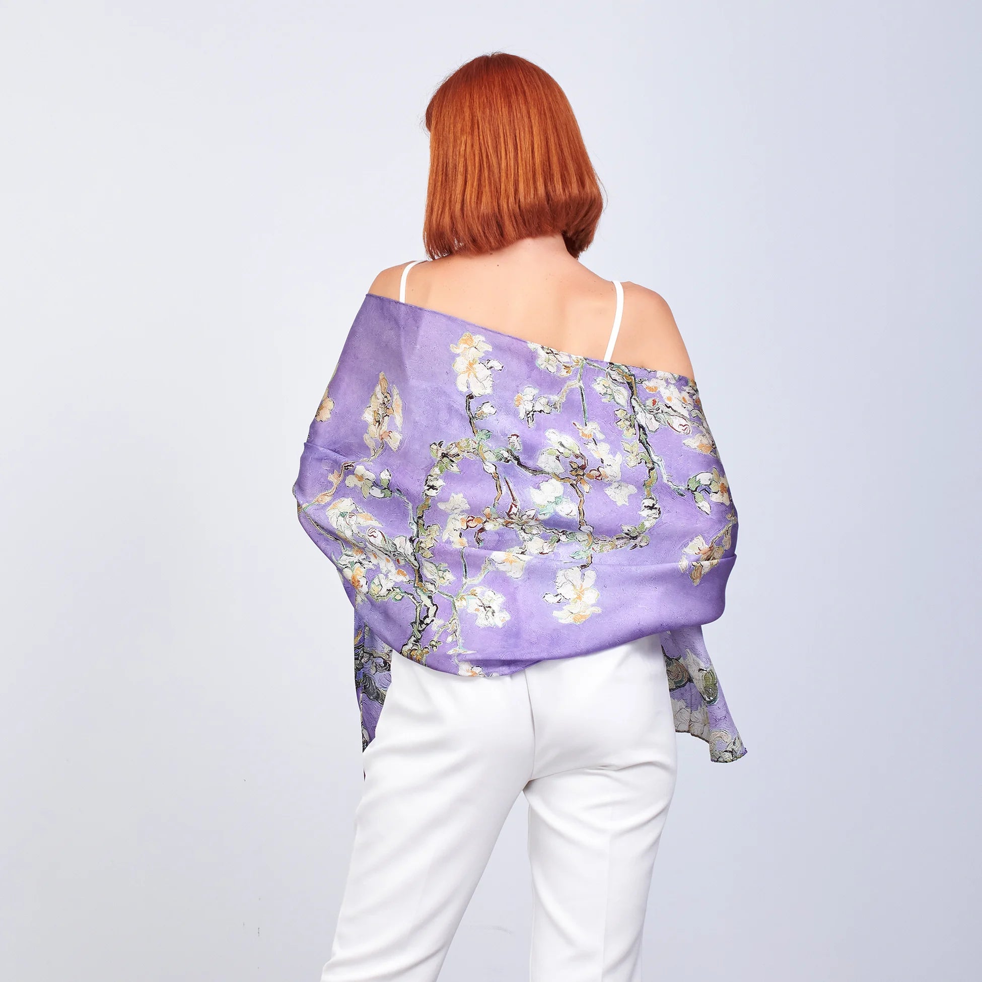 %100 İpek Fular | 55x180 cm | Mor Van Gogh Badem Ağacı | Nomads Felt