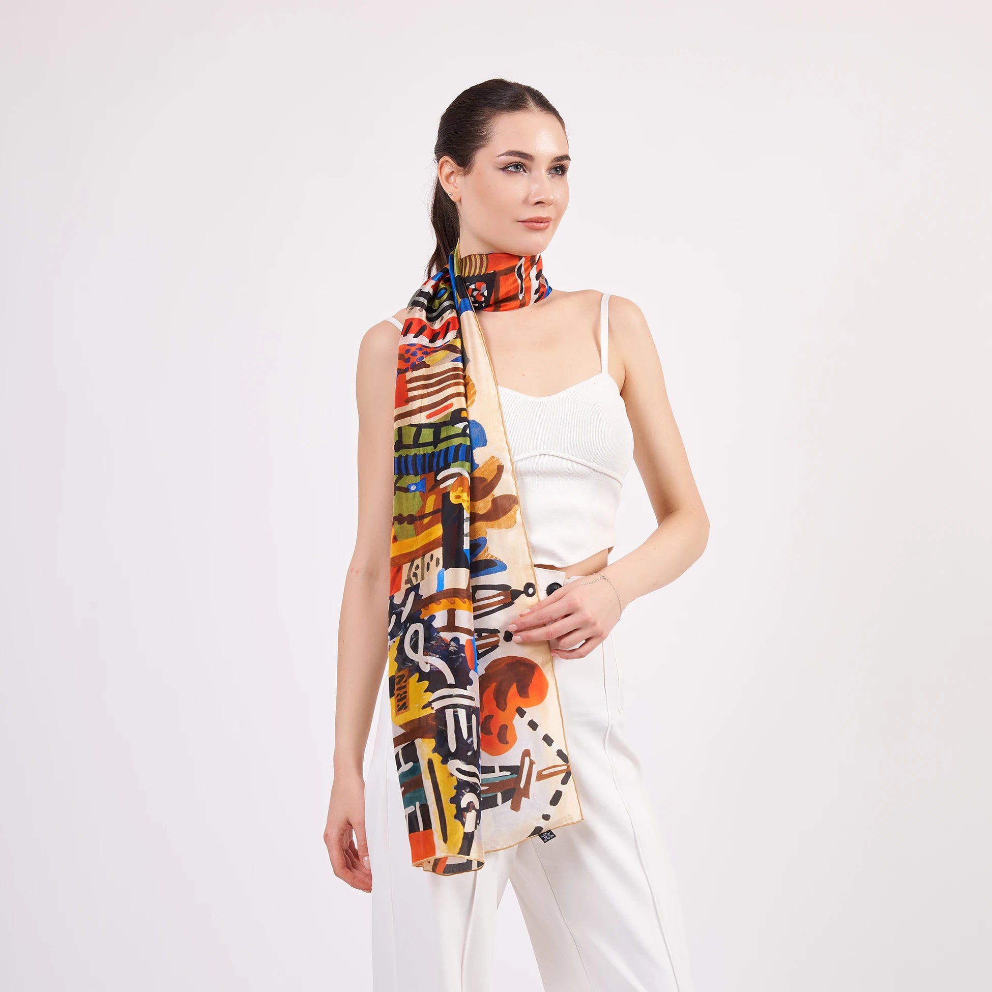 Vual İpek Fular | 55x180 cm | Desenli 2 | Nomads Felt