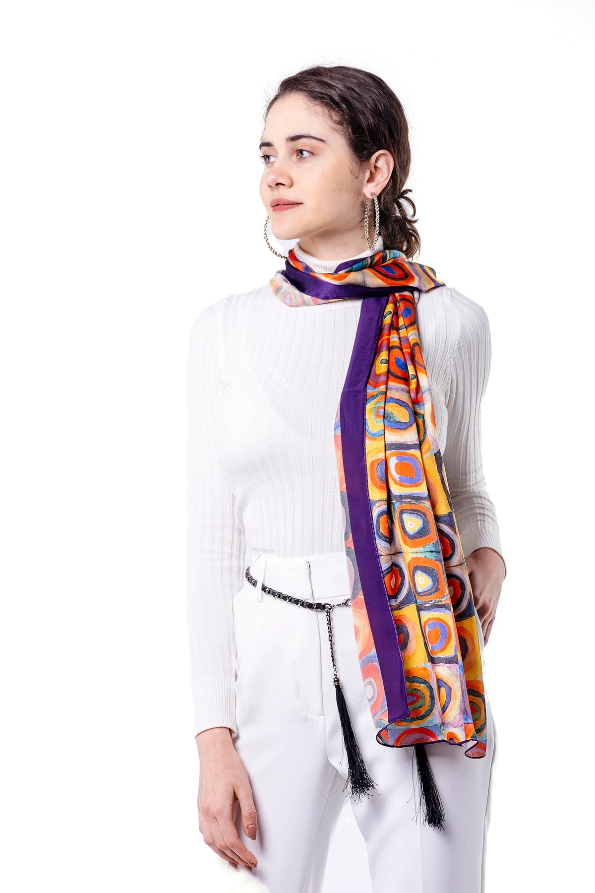 %100 İpek Fular | Kandinsky Squares With Circles | 55x180cm | Nomads Felt