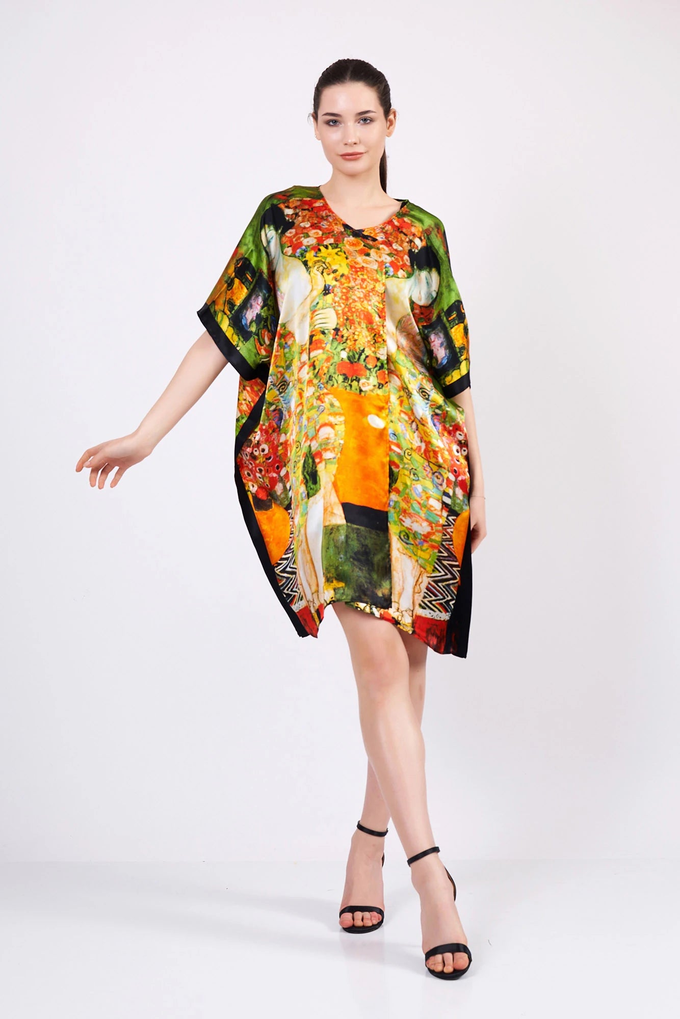 %100 İpek Kısa Kimono Pareo | Gustav Klimt The Dancer | Nomads Felt
