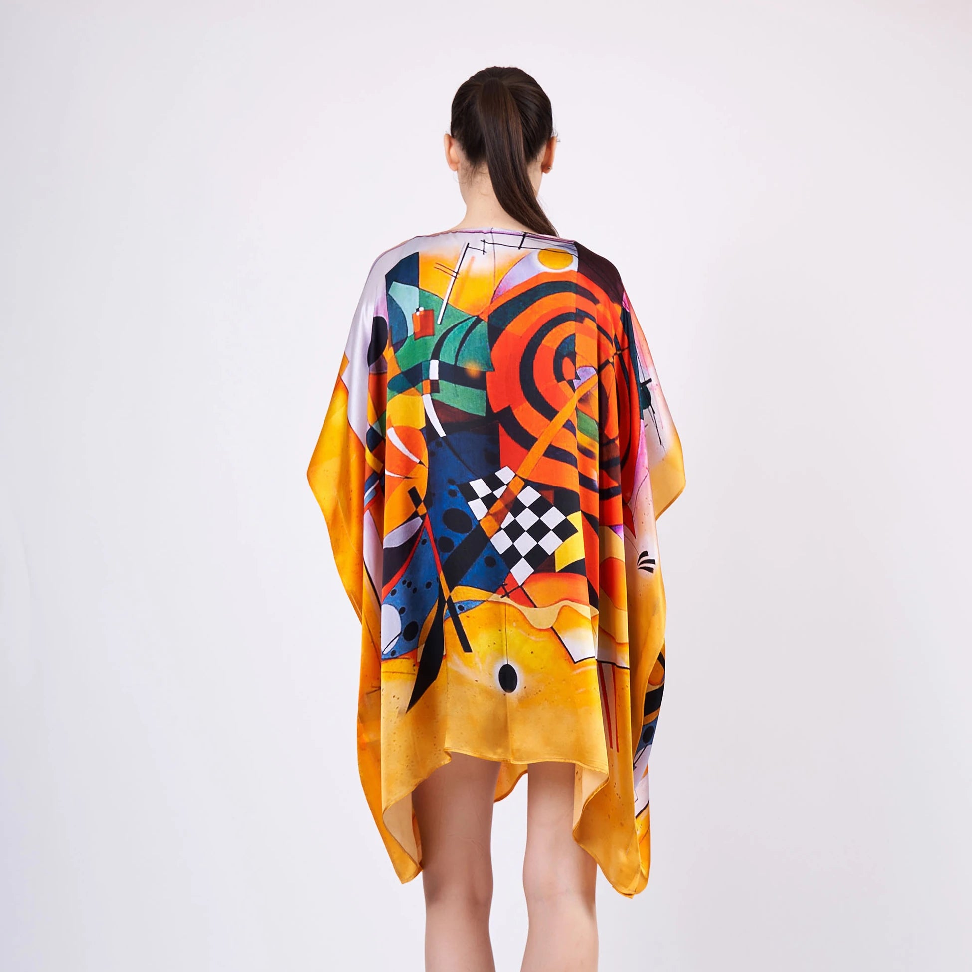 %100 İpek Kısa Kimono Pareo | Kandinsky Composition II | Nomads Felt