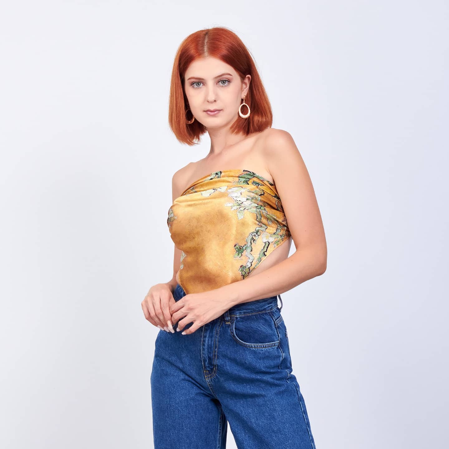 Gold Van Gogh Badem Ağacı İpek Fular Eşarp 90 cm