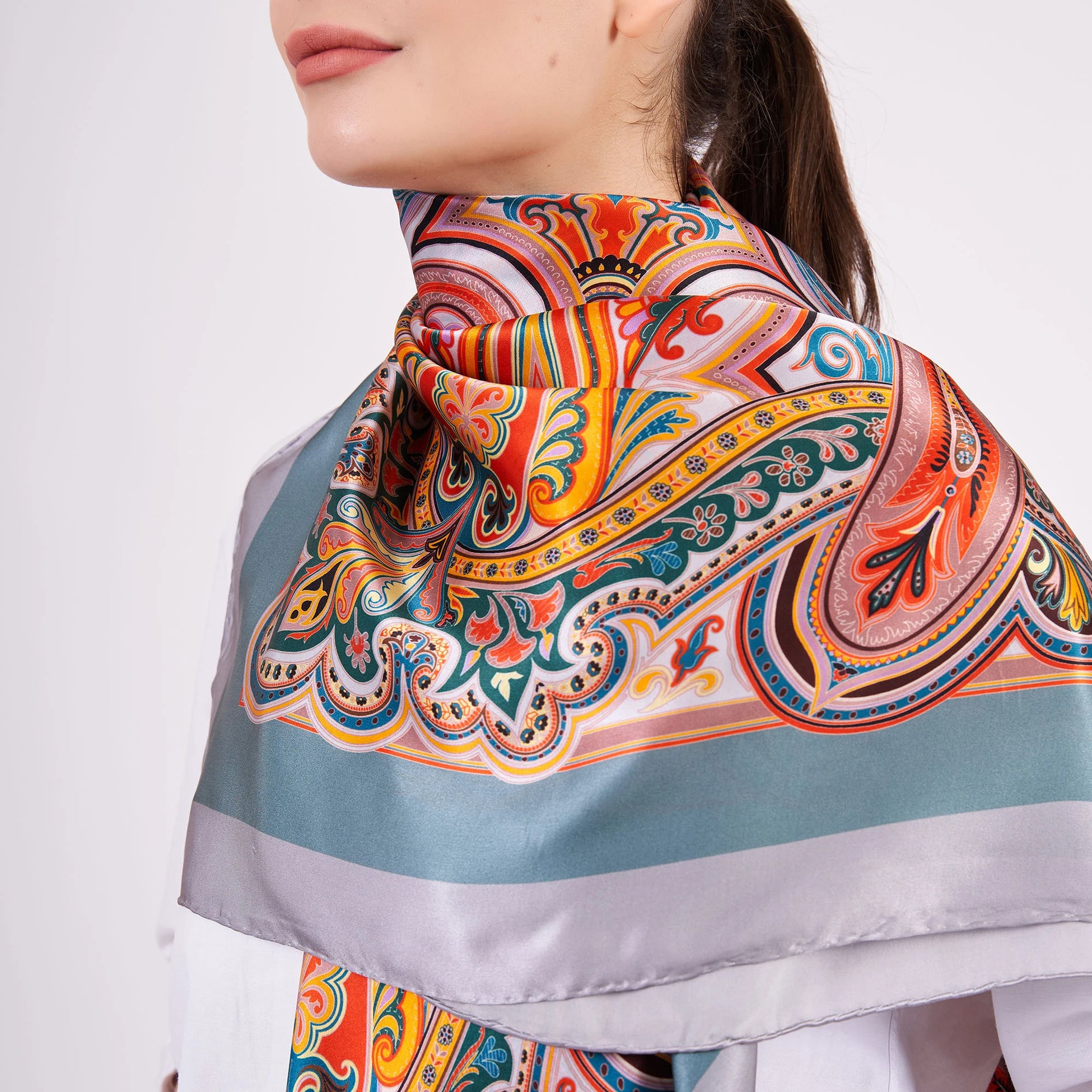 Saf İpek Şal Fular | 140 cm | Etro Desen 8 | Nomads Felt