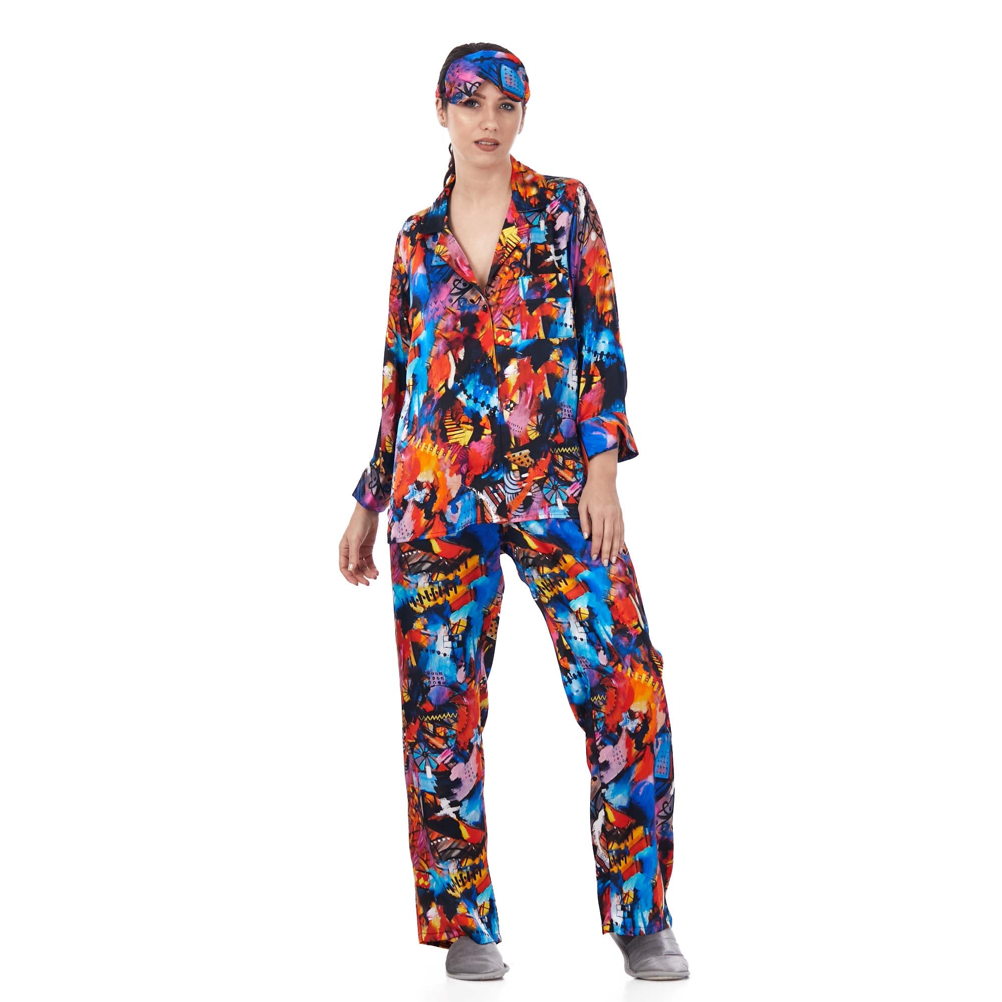 İpek Gömlek Pantolon-Pijama Takımı | Abstract Desen 6 | Nomads Felt
