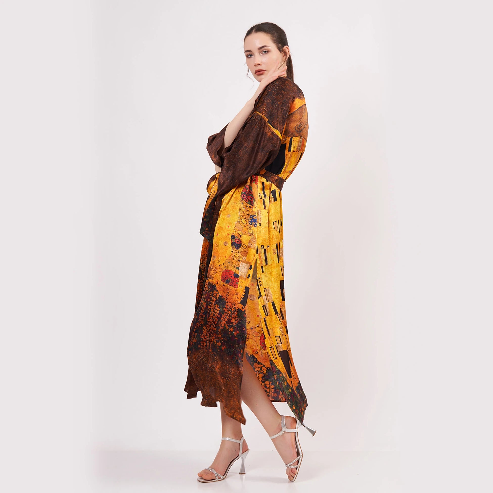 %100 İpek Kimono Kaftan | Gustav Klimt The Kiss | Nomads Felt