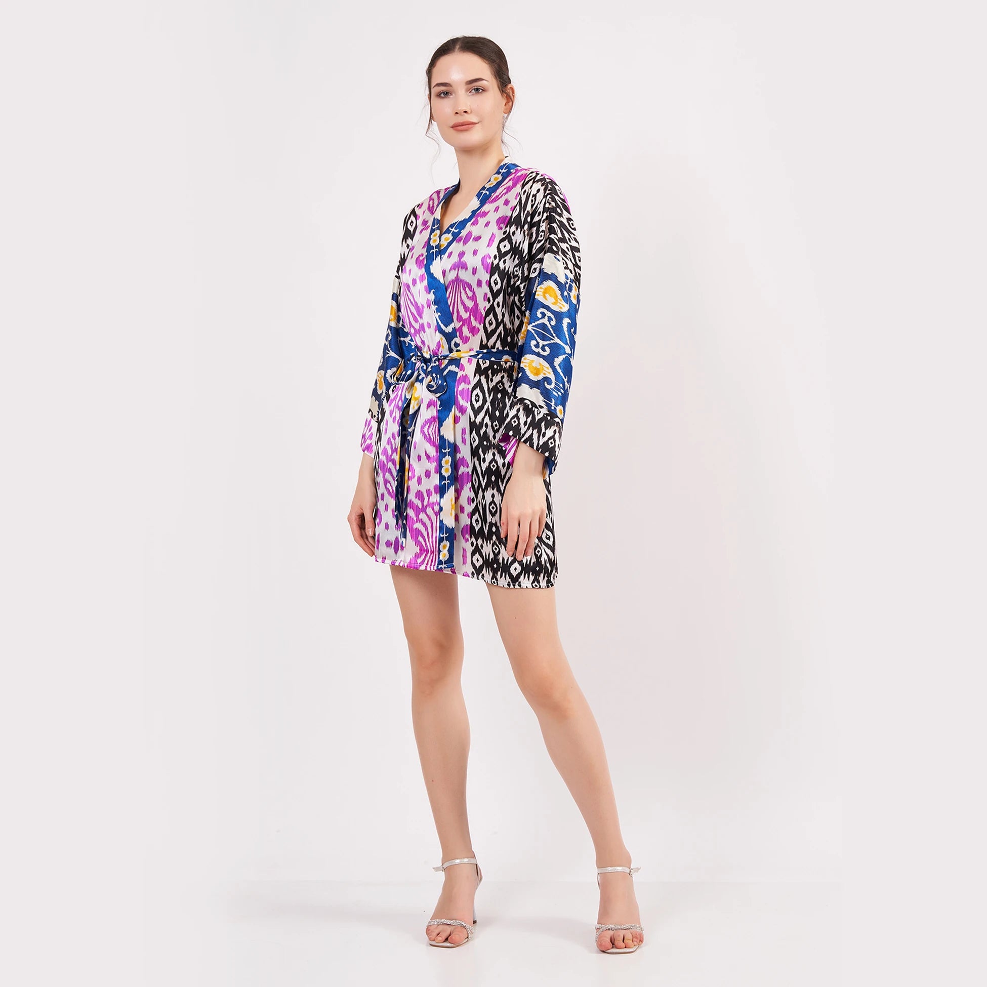 Saf İpek Kısa Kimono Kaftan | Ikat Desen 1 | Nomads Felt