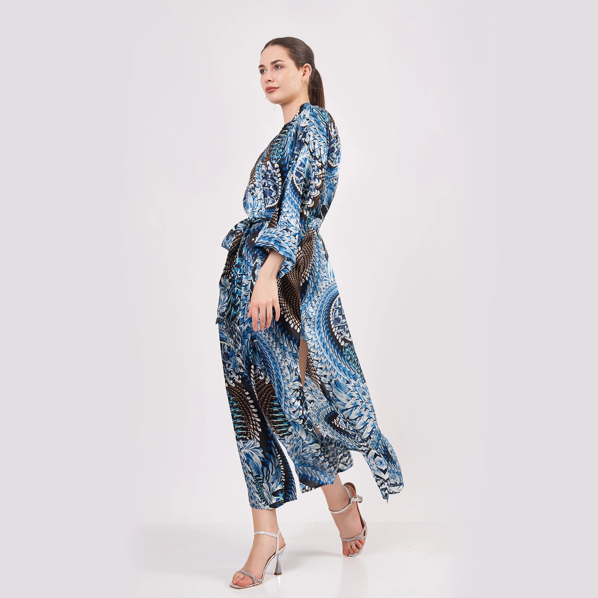 %100 İpek Uzun Kimono Kaftan | Ikat Desen 11 | Nomads Felt