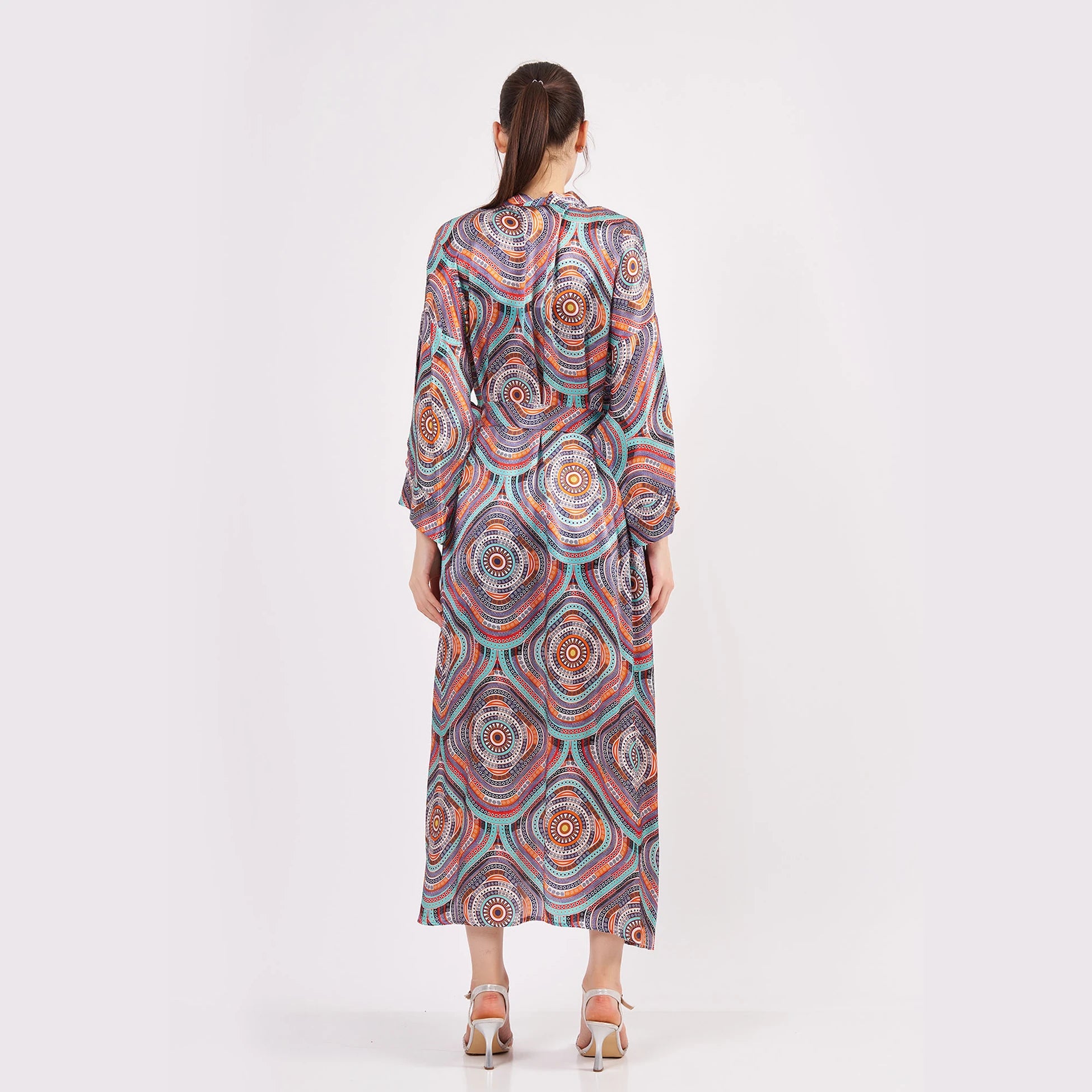%100 İpek Uzun Kimono Kaftan | Mandala 2 | Nomads Felt