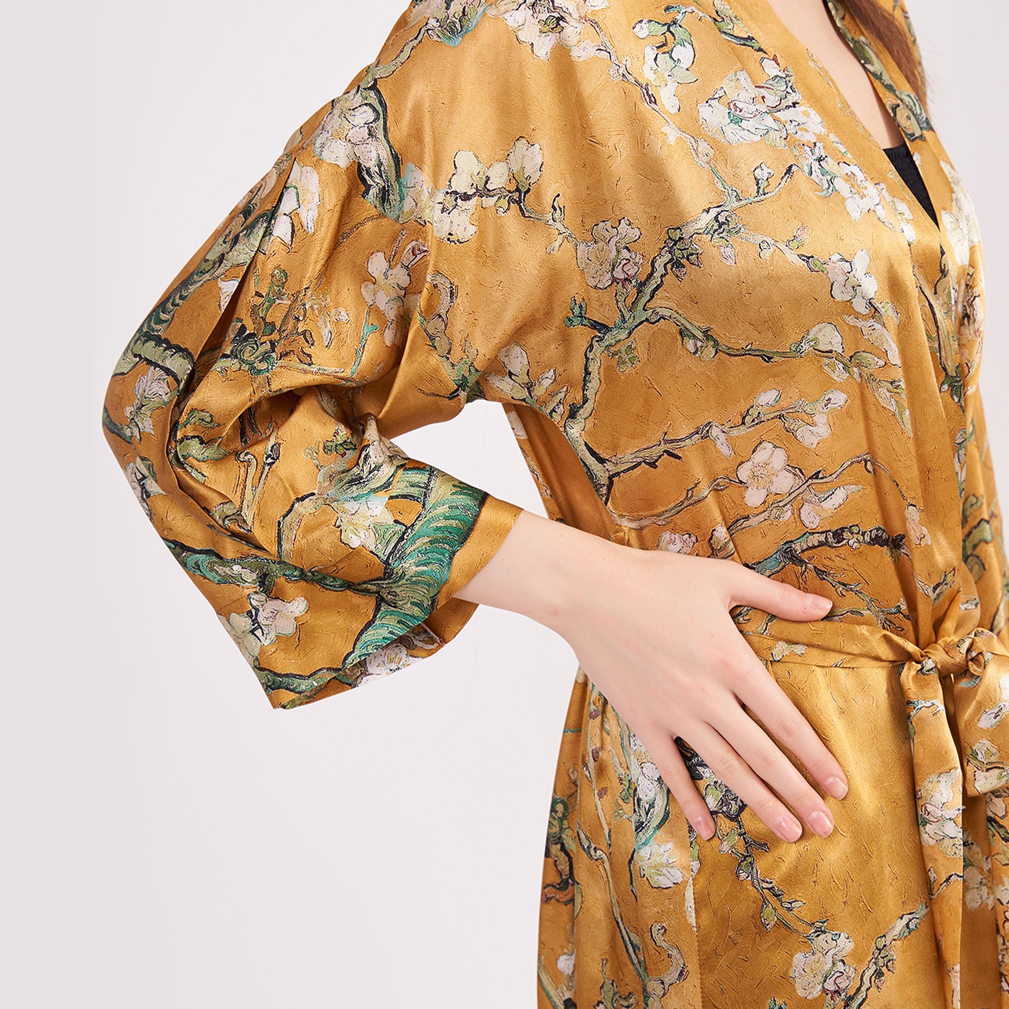 %100 İpek Kimono Kaftan | Gold | Van Gogh Badem Ağacı | Nomads Felt