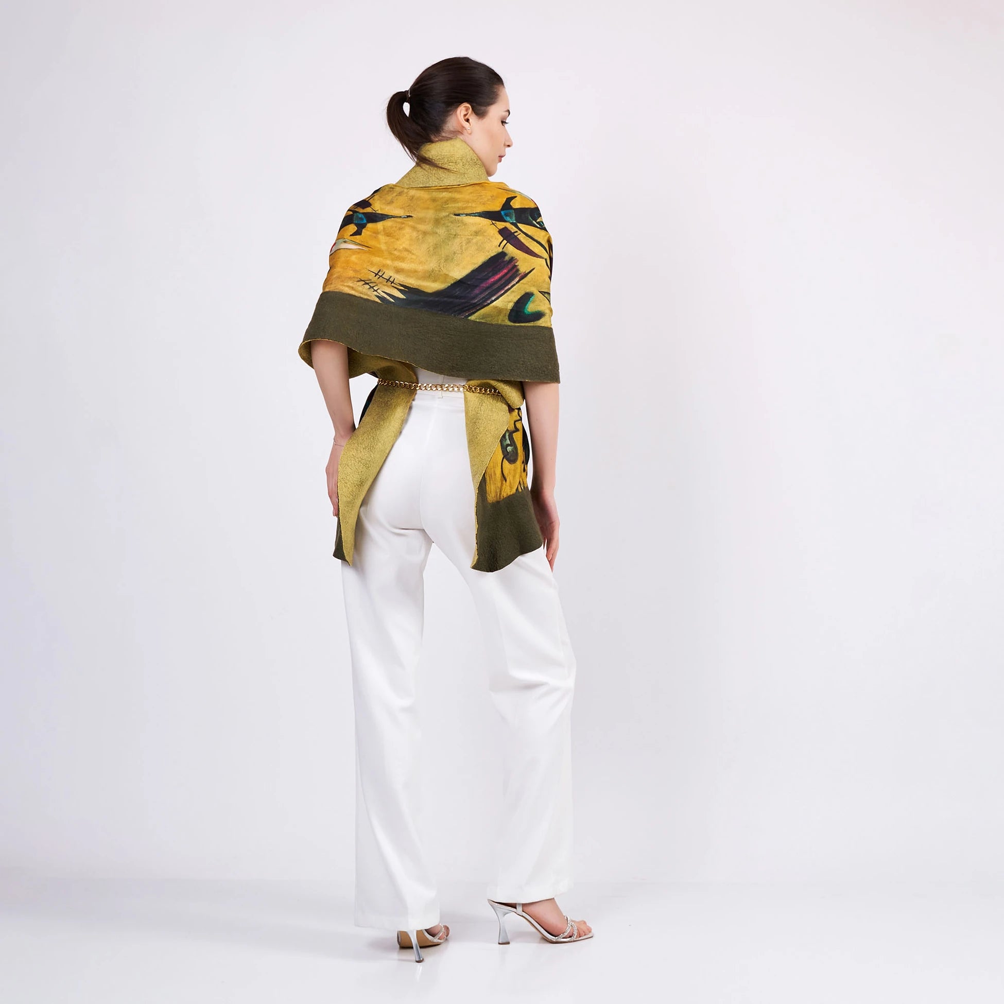 İpek-Keçe Şal | Haki-Hardal | Kandinsky Point and Line | Nomads Felt