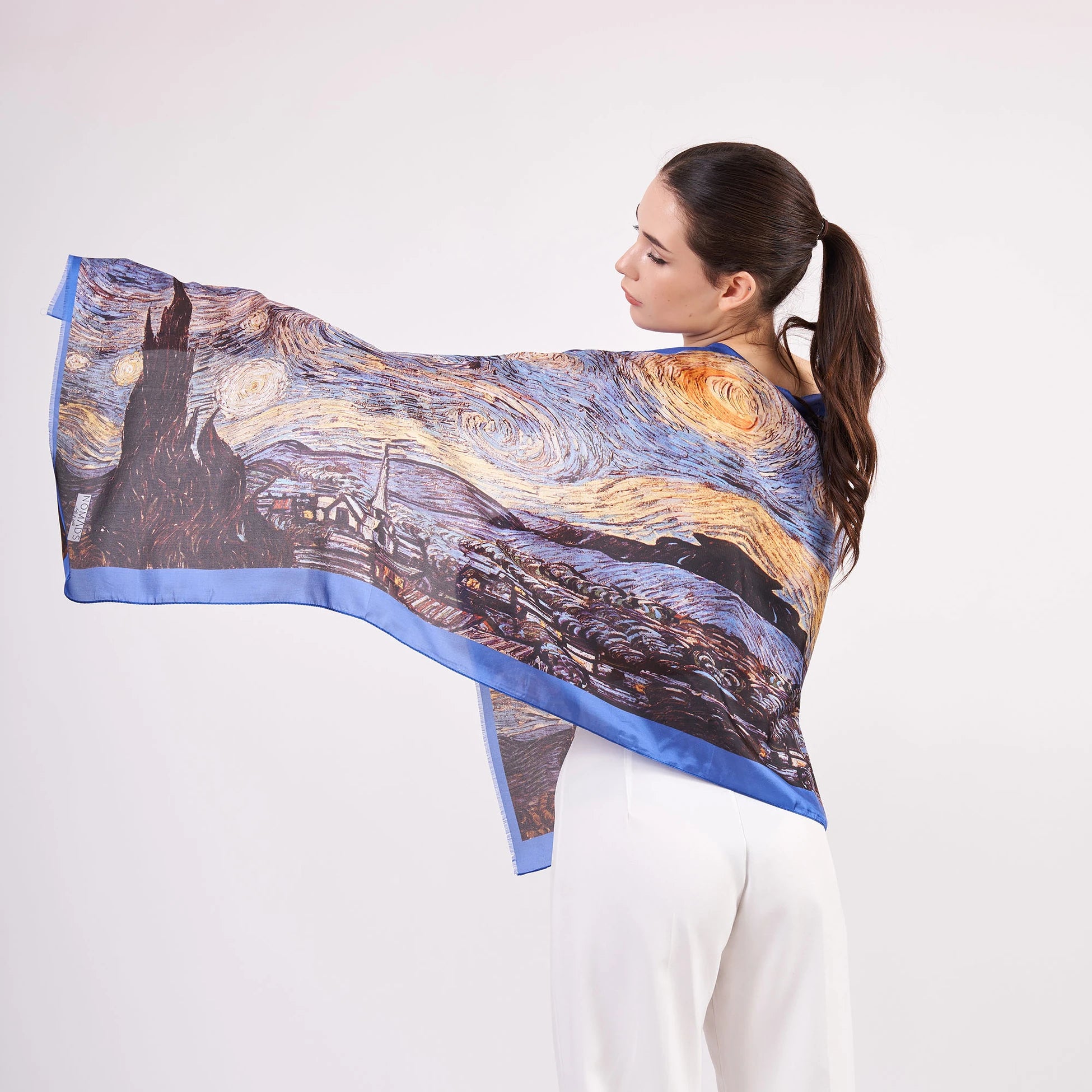 %100 İpek Fular | 55x180 cm | Van Gogh Starry Night | Nomads Felt