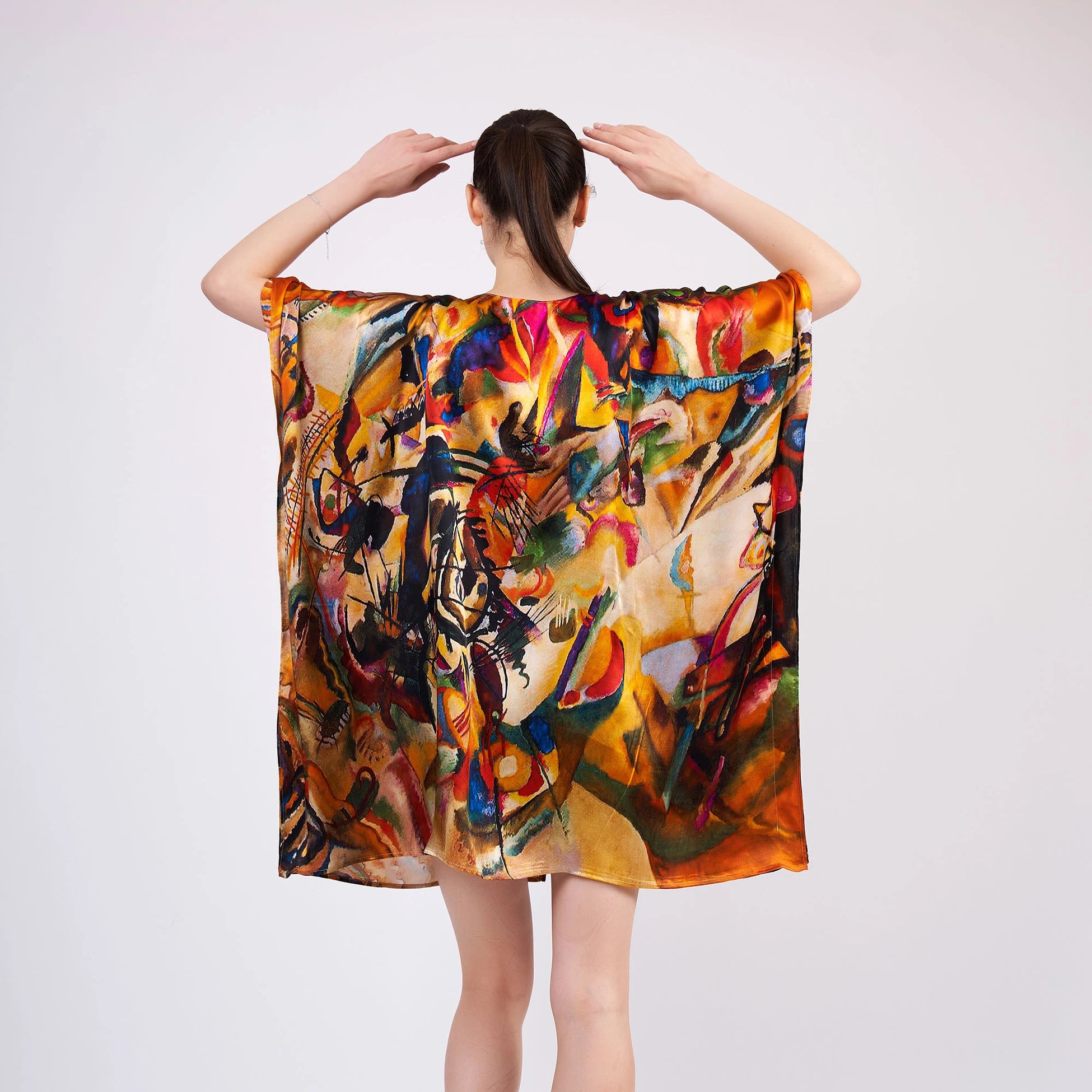 %100 İpek Kısa Kimono Pareo | Kandinsky Composition VII | Nomads Felt