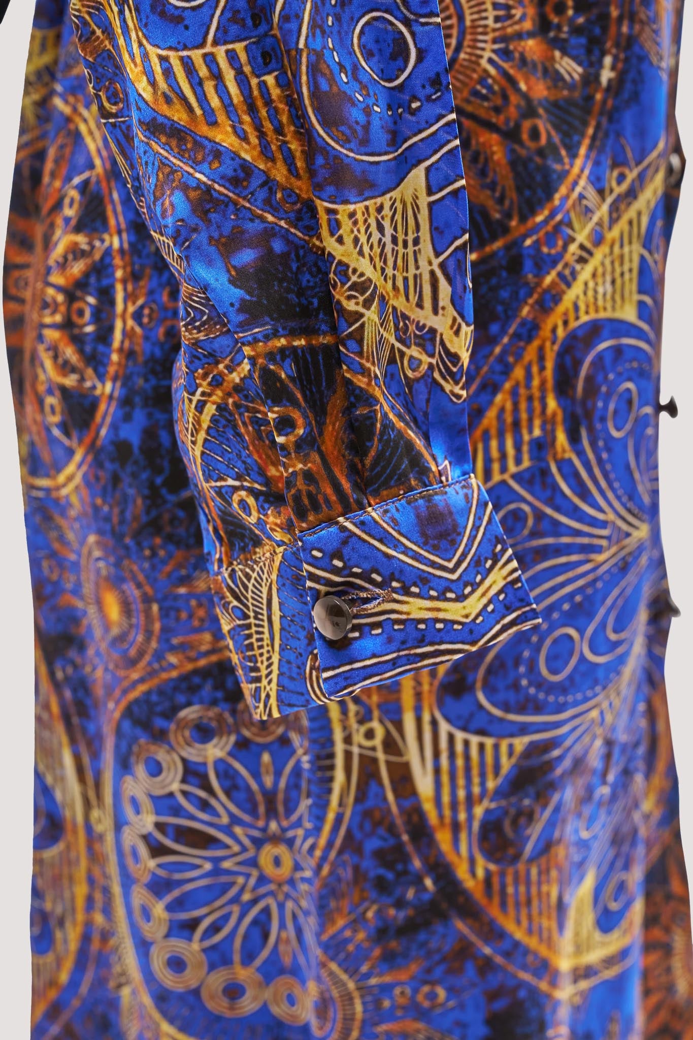 Mandala Desenli Saks Mavi Gömlek Elbise