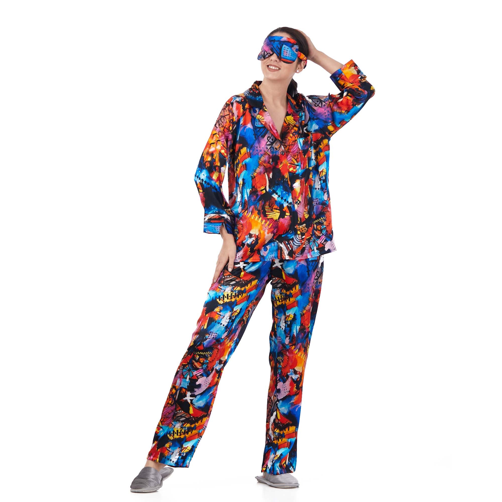 İpek Gömlek Pantolon-Pijama Takımı | Abstract Desen 6 | Nomads Felt