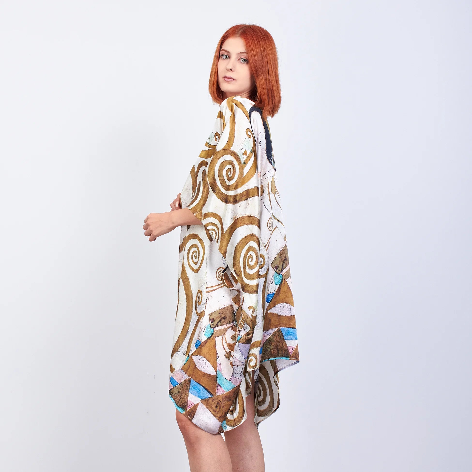 %100 İpek Kısa Kimono Pareo | Gustav Klimt Expectation | Nomads Felt