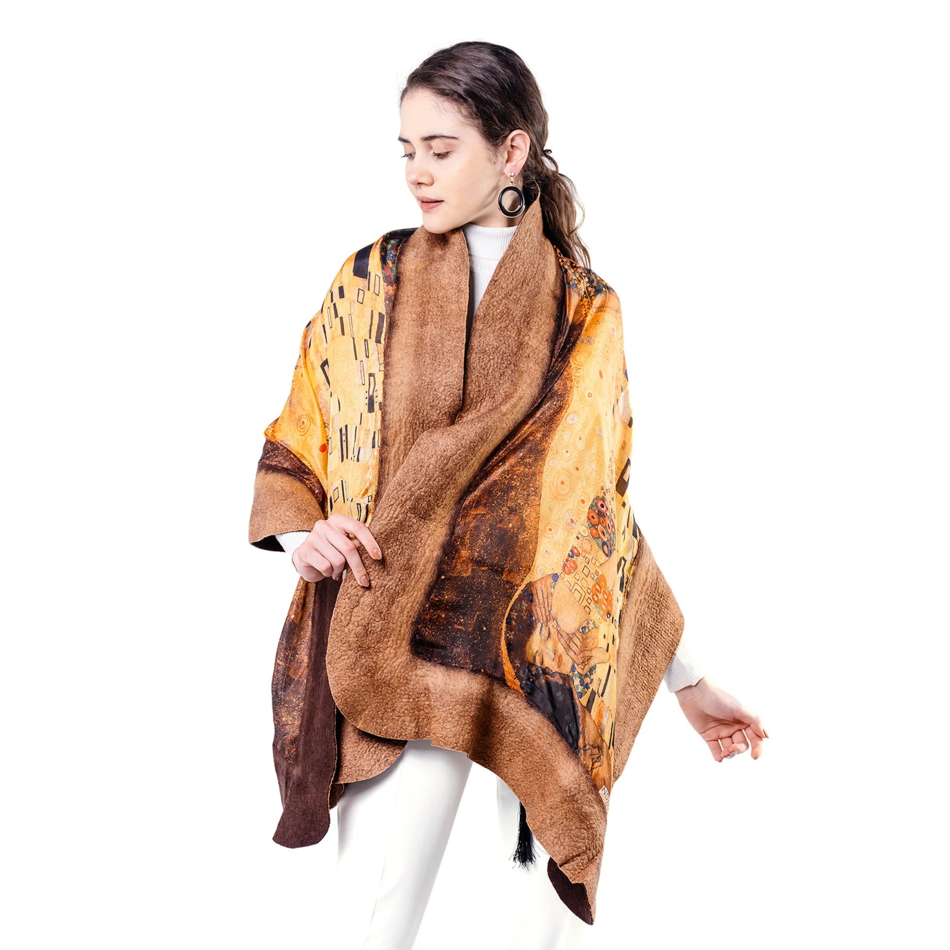 İpek Keçe Şal | Kahve-Camel Gustav Klimt The Kiss | Nomads Felt
