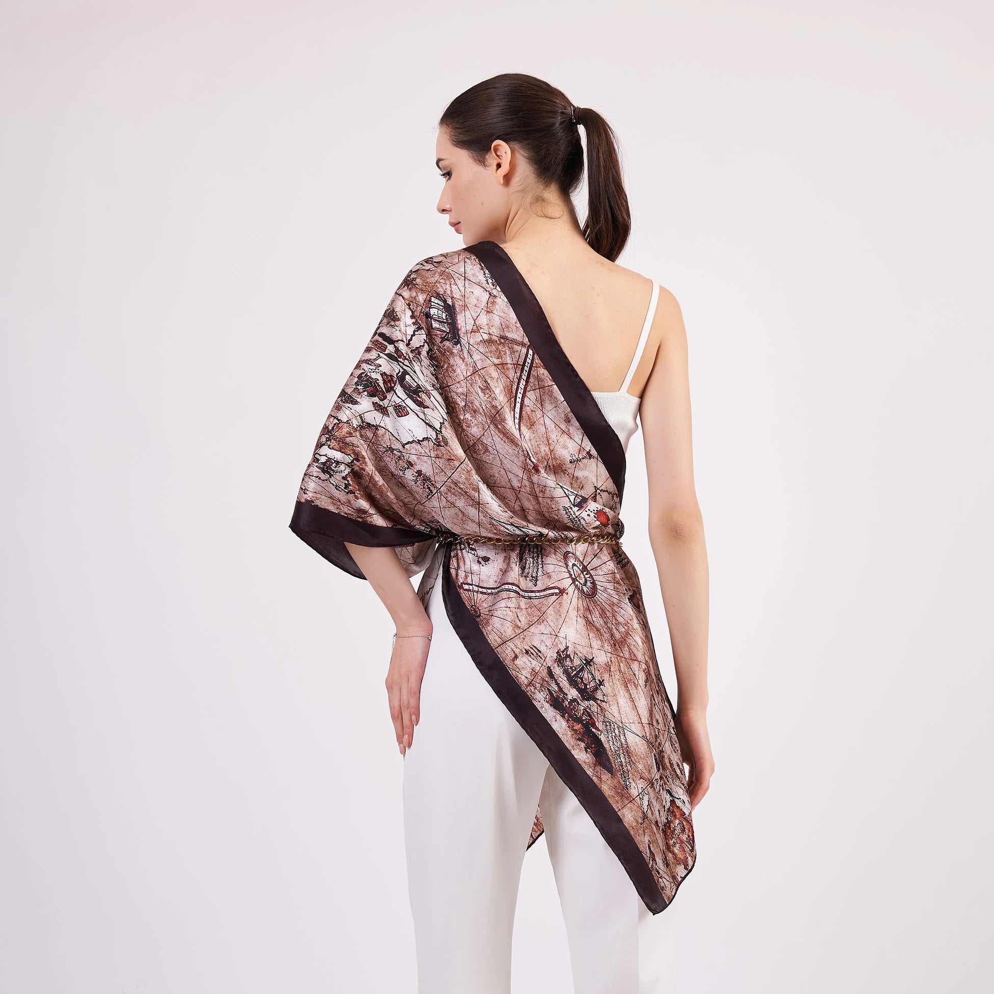 Saf İpek Fular | 55x180 cm | Piri Reis Haritası | Nomads Felt