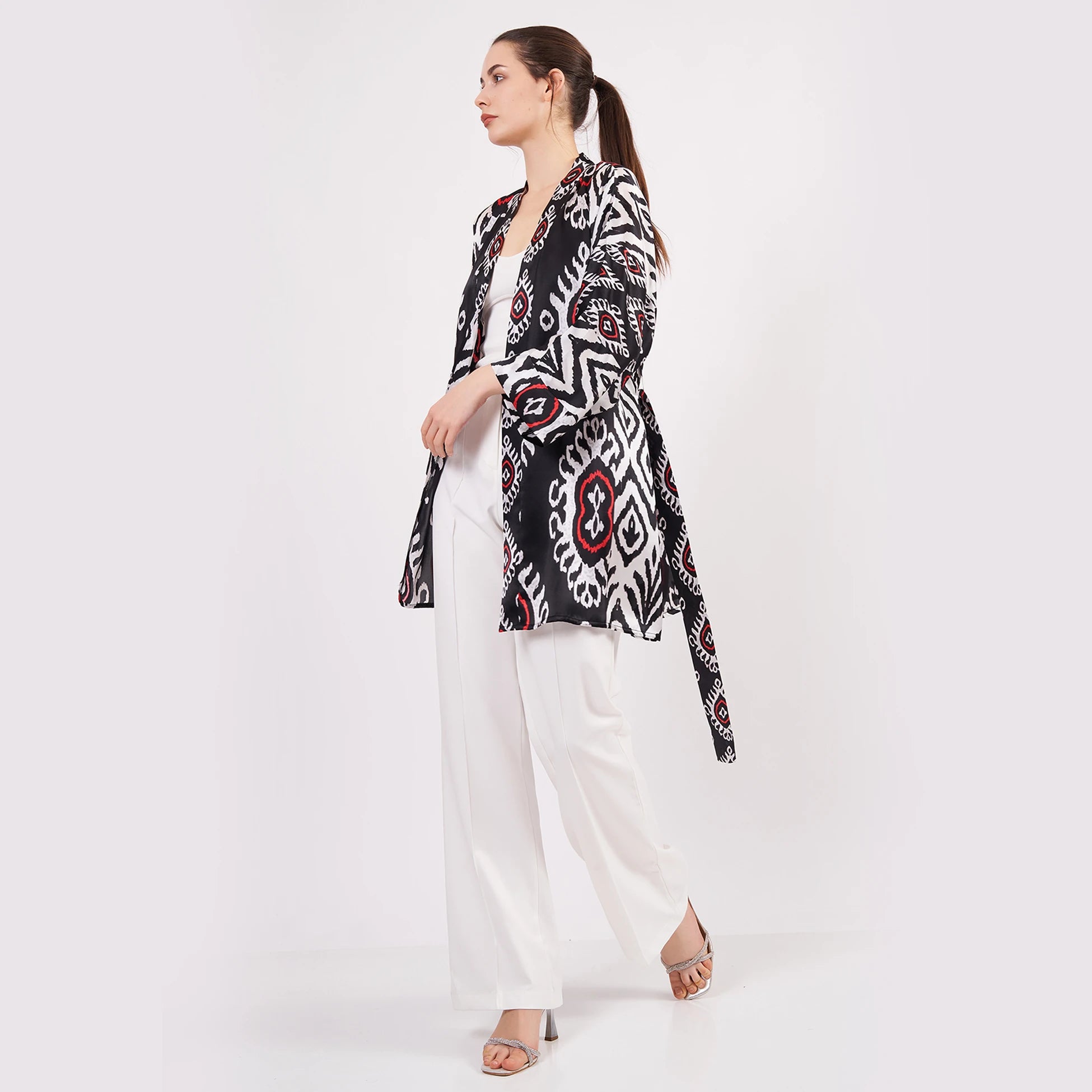 Saf İpek Kısa Kimono Kaftan | Ikat Desen 5 | Nomads Felt