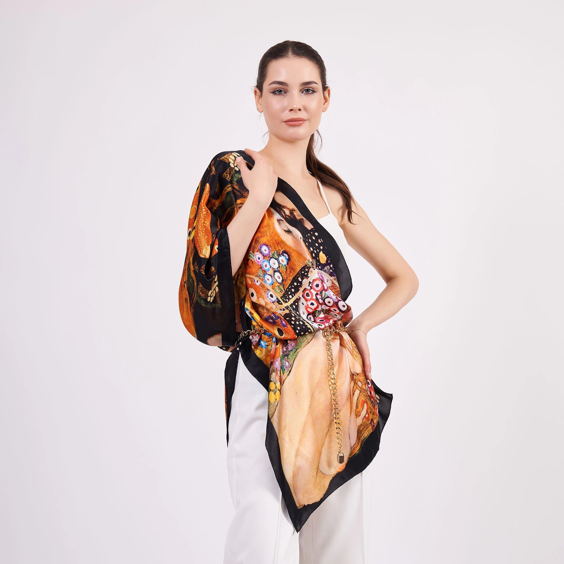 Saf İpek Fular | 55x180 cm | Gustav Klimt Water Serpents | Nomads Felt