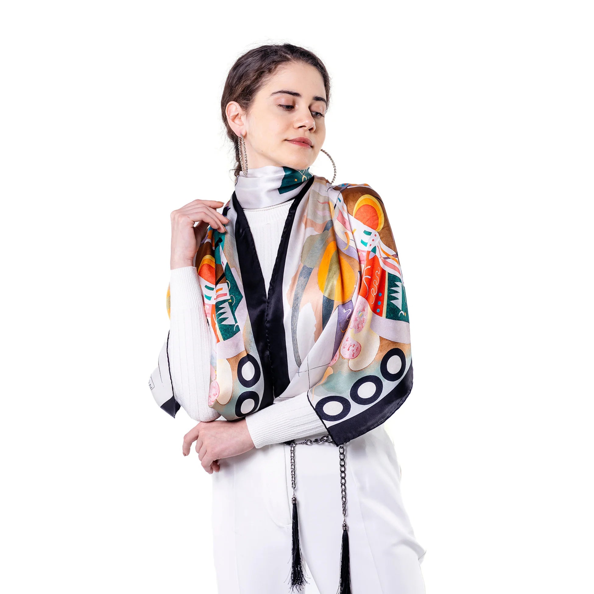 %100 İpek Fular | Kandinsky Dominant Curve | Nomads Felt