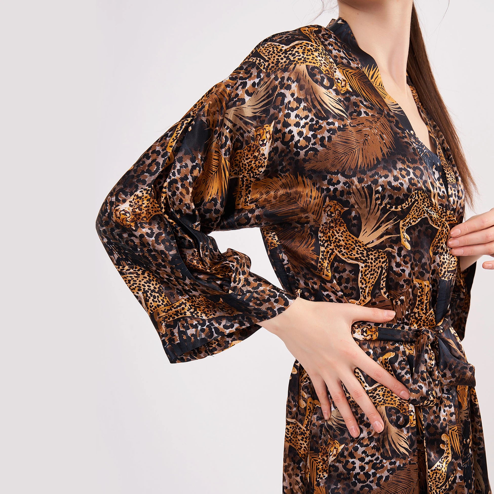 %100 İpek Kimono Kaftan | Leopar Desen | Nomads Felt