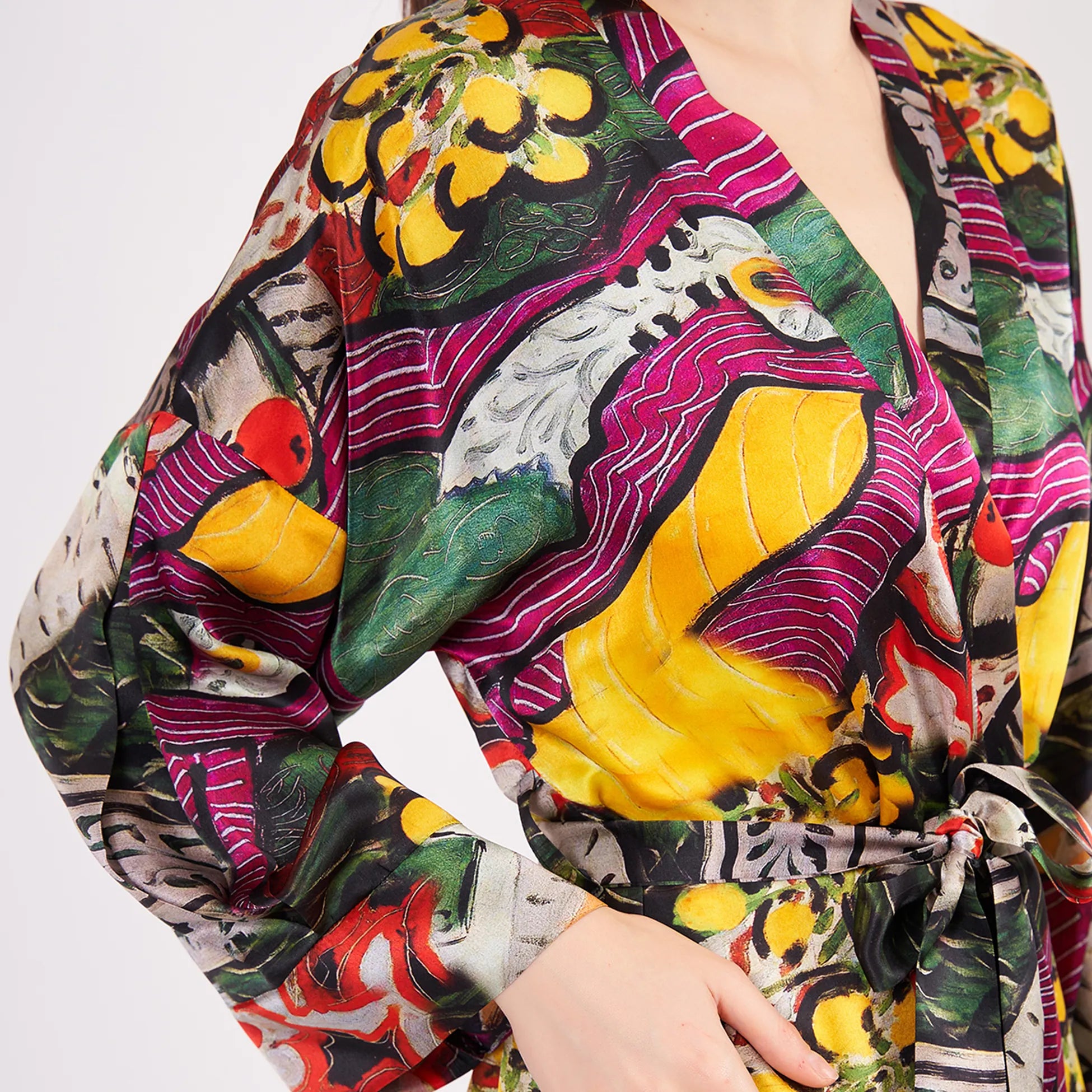 Saf İpek Kısa Kimono Kaftan | Henri Matisse Purple and Dress | Nomads Felt