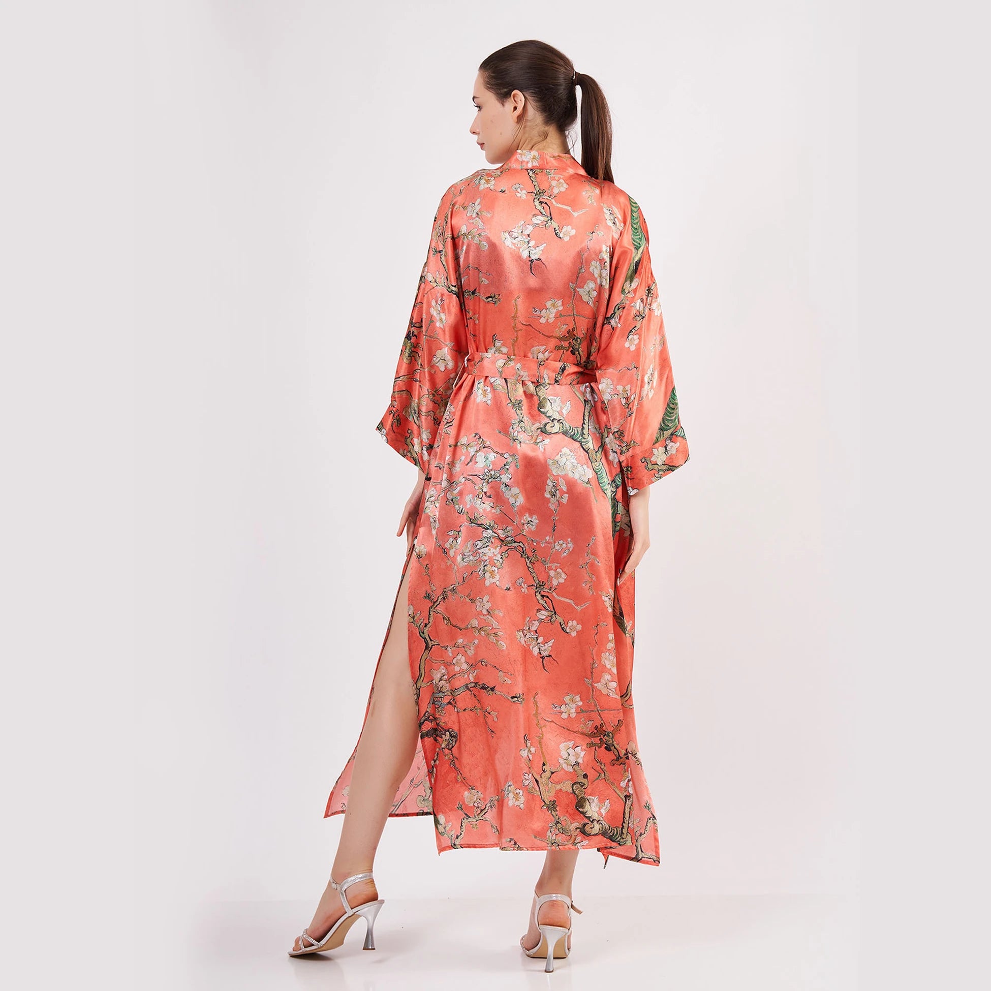 %100 İpek Kimono Kaftan | Nar Çiçeği | Van Gogh Badem Ağacı | Nomads Felt