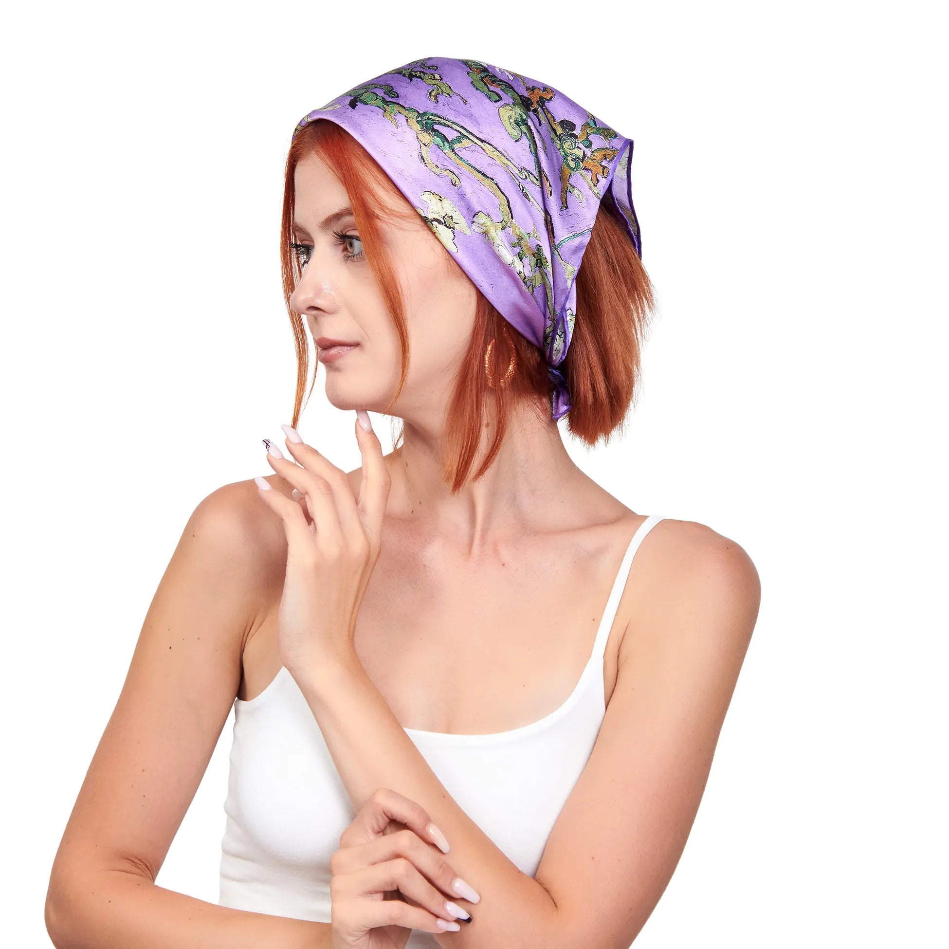 %100 İpek Bandana Fular Van Gogh Badem Ağacı Mor | Nomads Felt