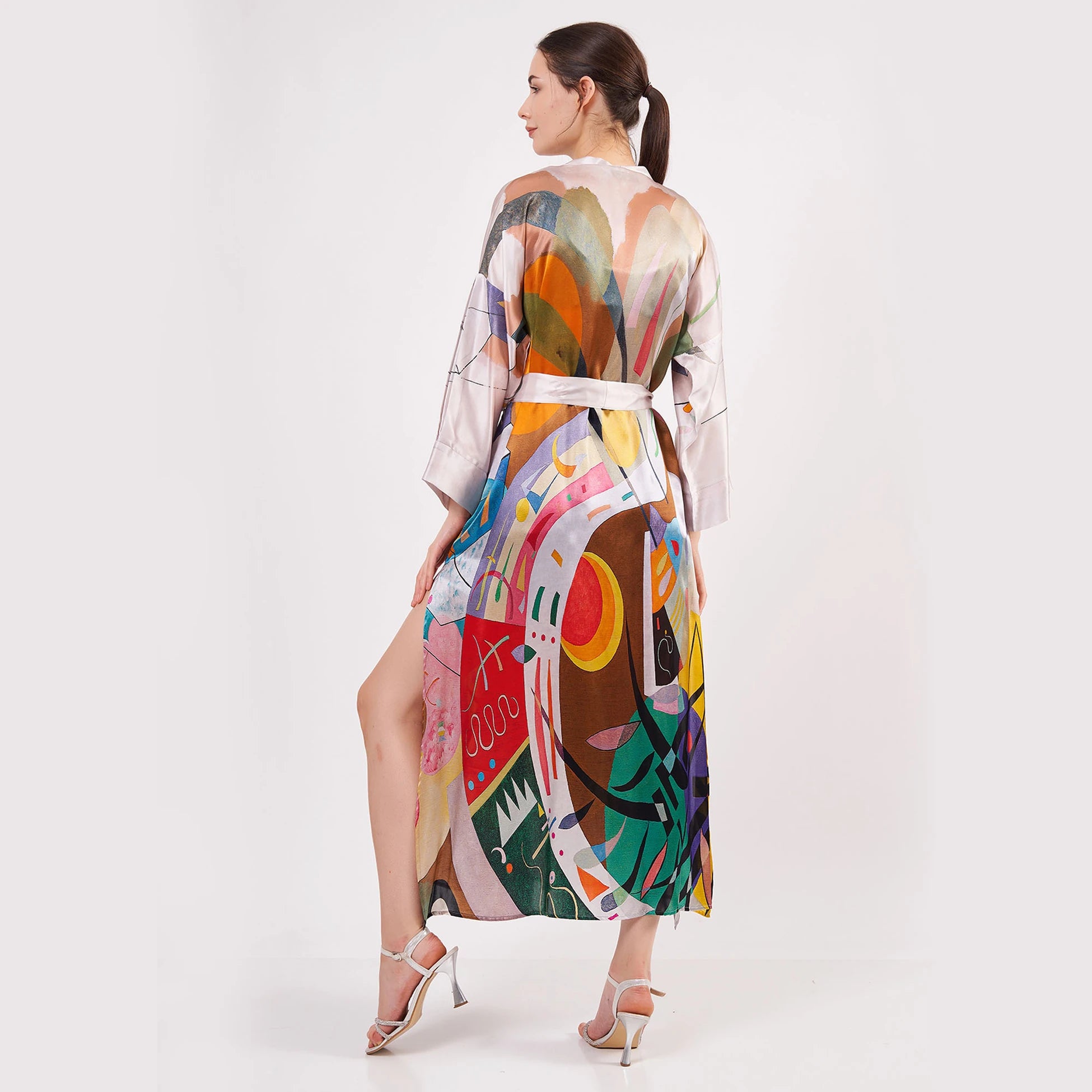 %100 İpek Uzun Kimono Kaftan | Kandinsky Dominant Curve | Nomads Felt