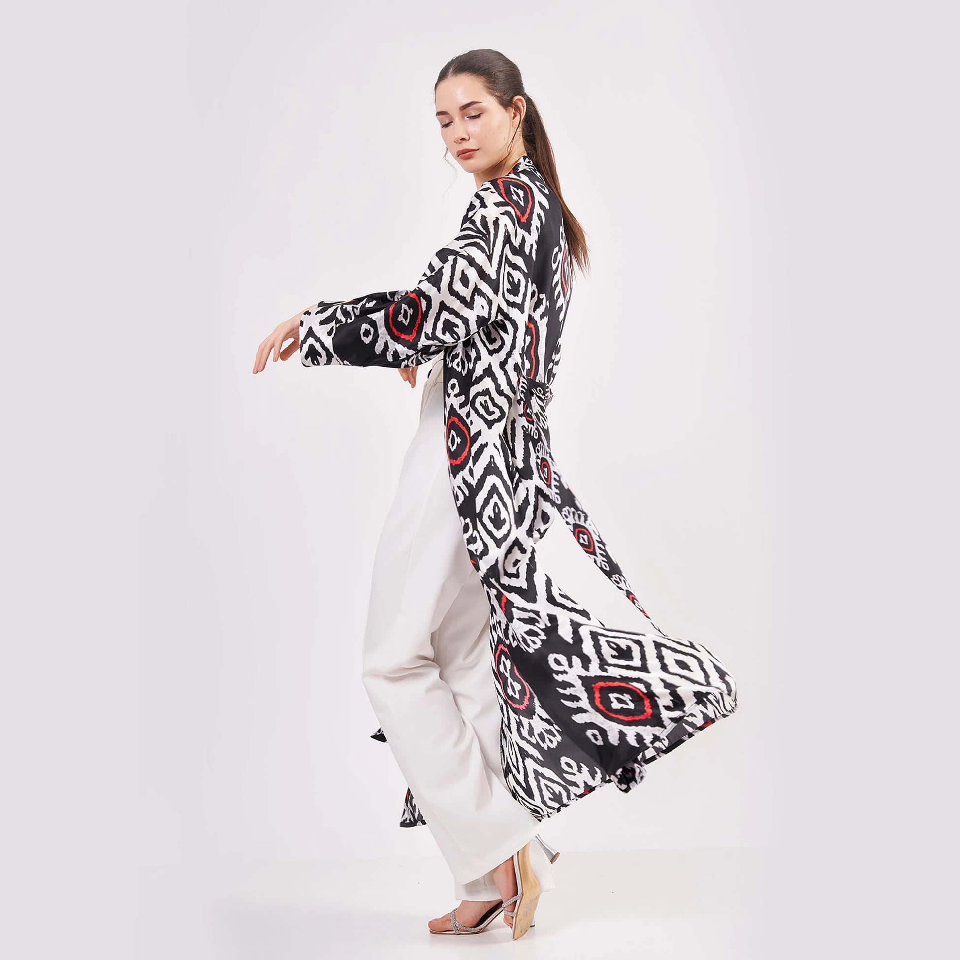 Saf İpek Uzun Kimono Kaftan | İkat Desen 13 | Nomads Felt