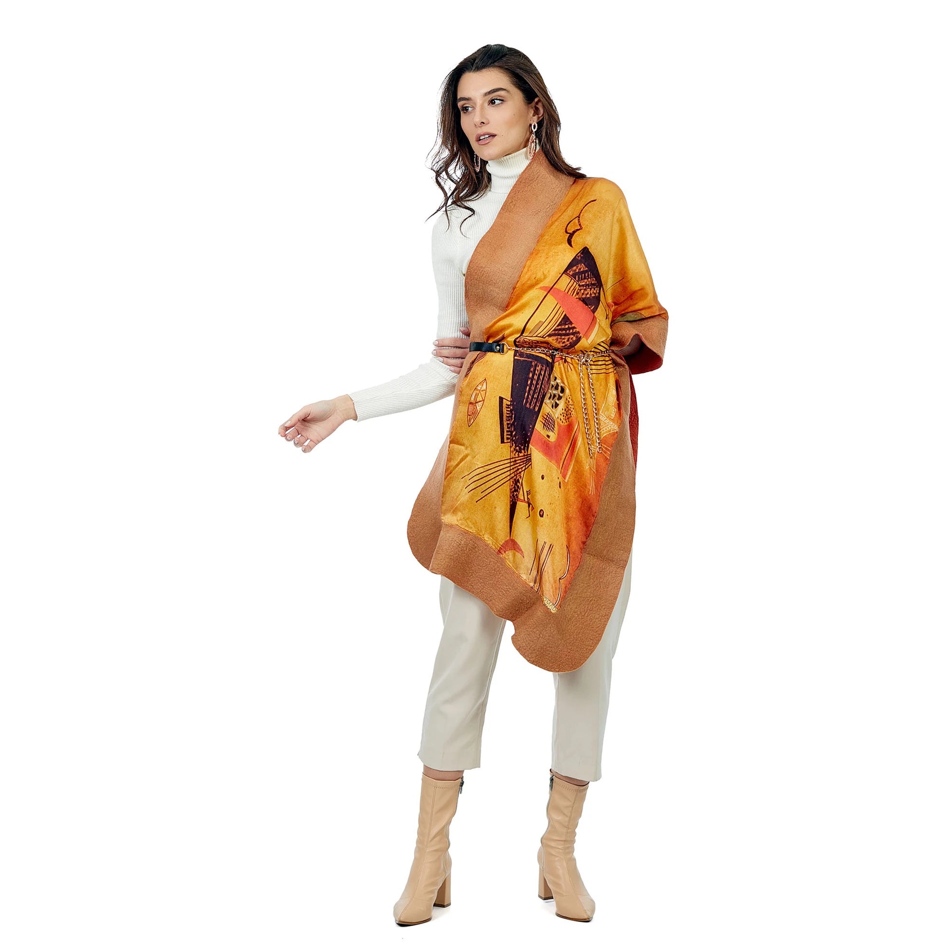 İpek Keçe Şal | Kandinsky Marsala Camel-Kiremit | Nomads Felt