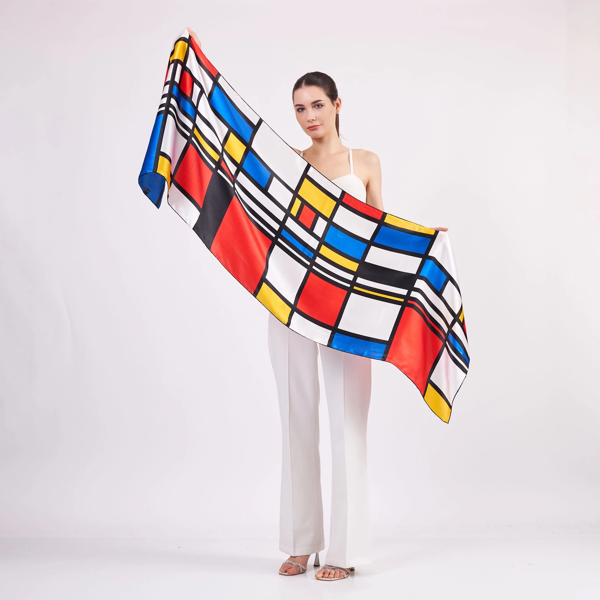 Saf İpek Fular | 55x180 cm | Geometrik Desen | Nomads Felt