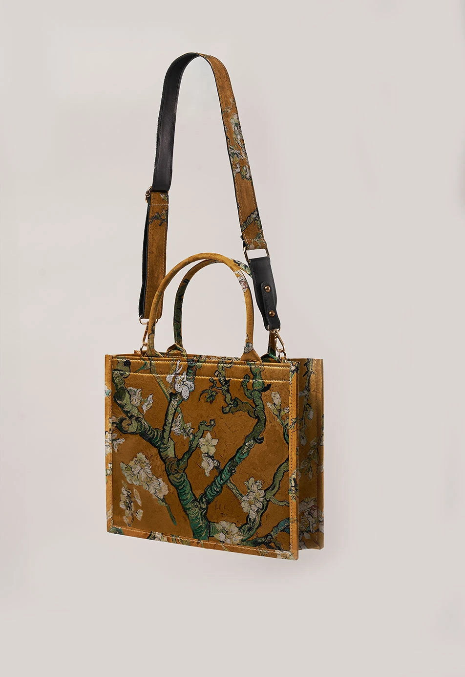 Gold Van Gogh Badem Ağacı Desenli İpek Çanta
