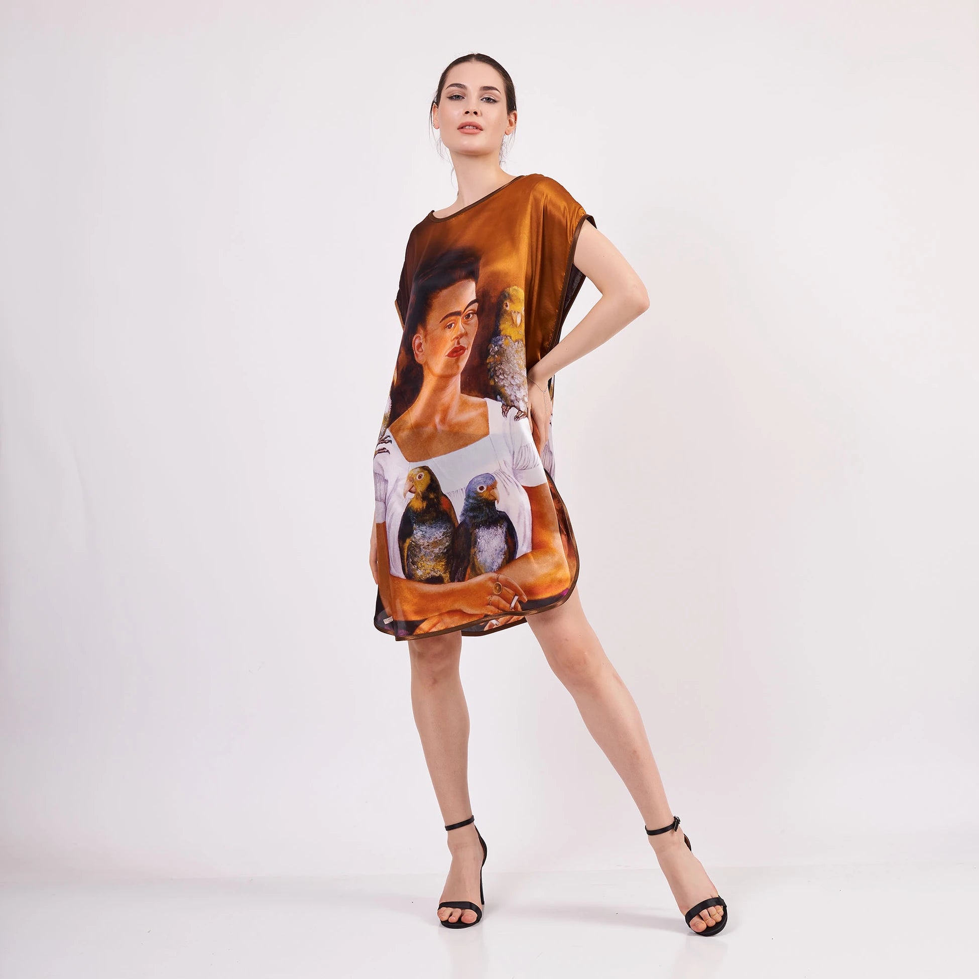Saf İpek Kısa Elbise | Frida Kahlo 2 | Nomads Felt
