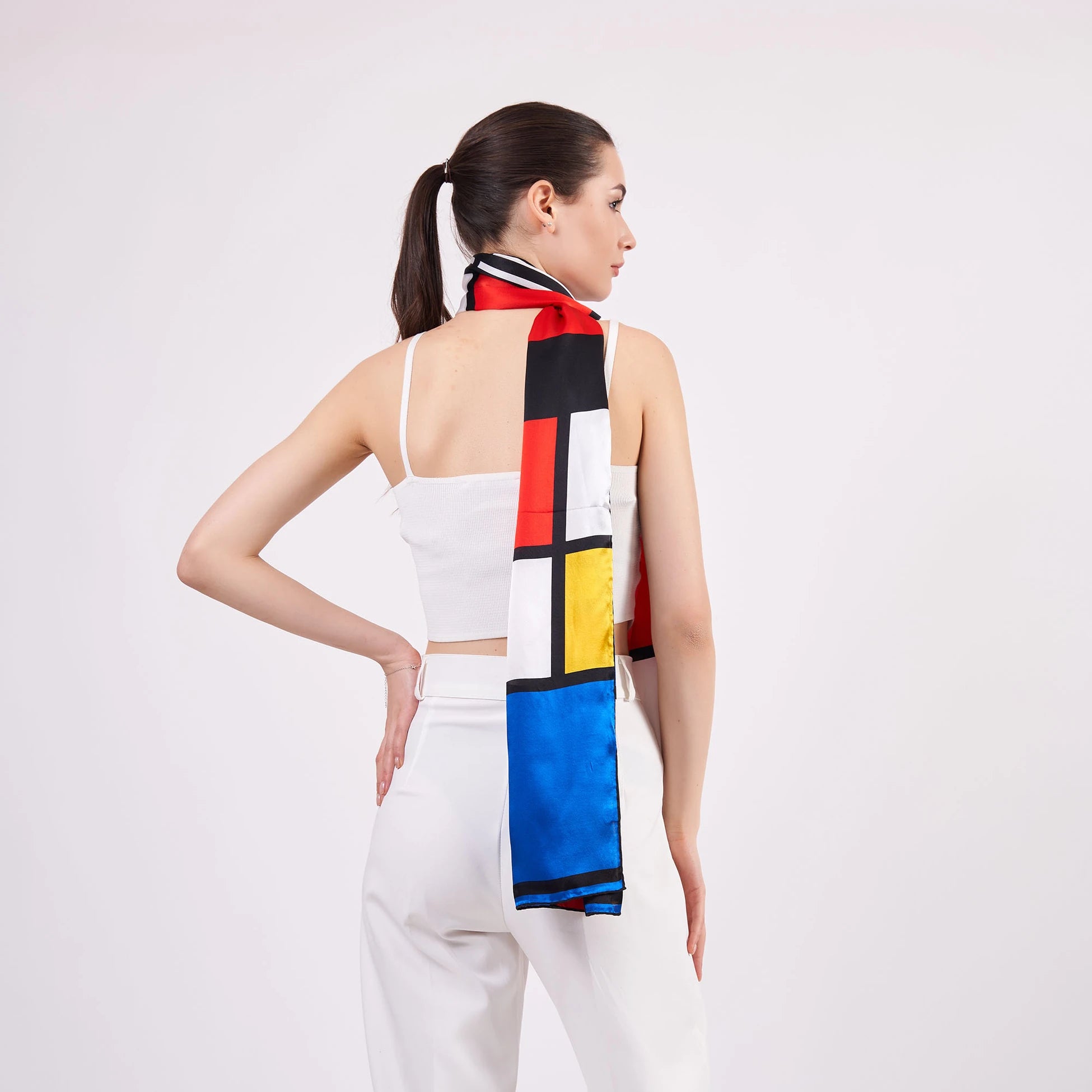 Saf İpek Fular | 55x180 cm | Geometrik Desen | Nomads Felt