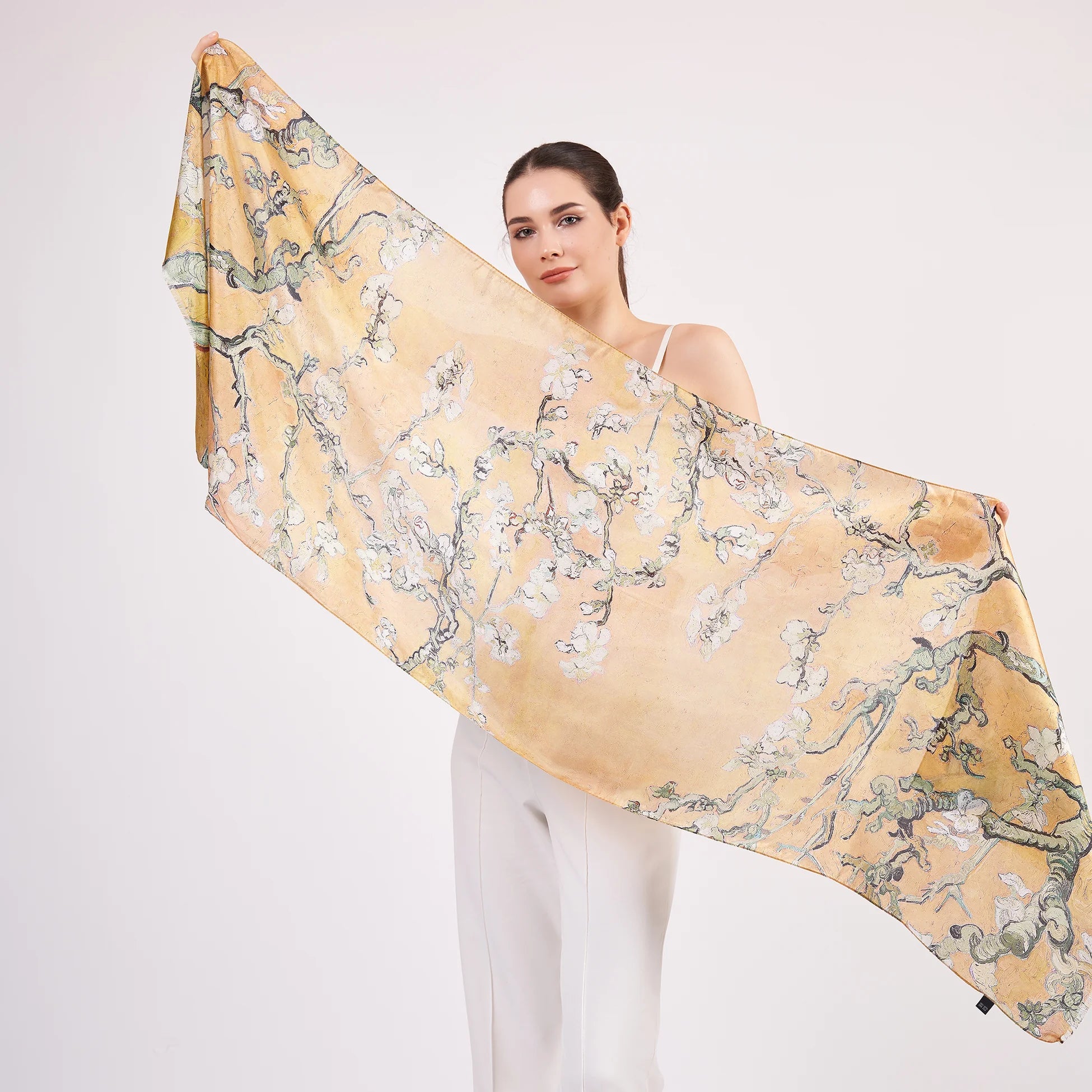 Vual İpek Fular | Van Gogh Badem Çiçeği Gold | Nomads Felt