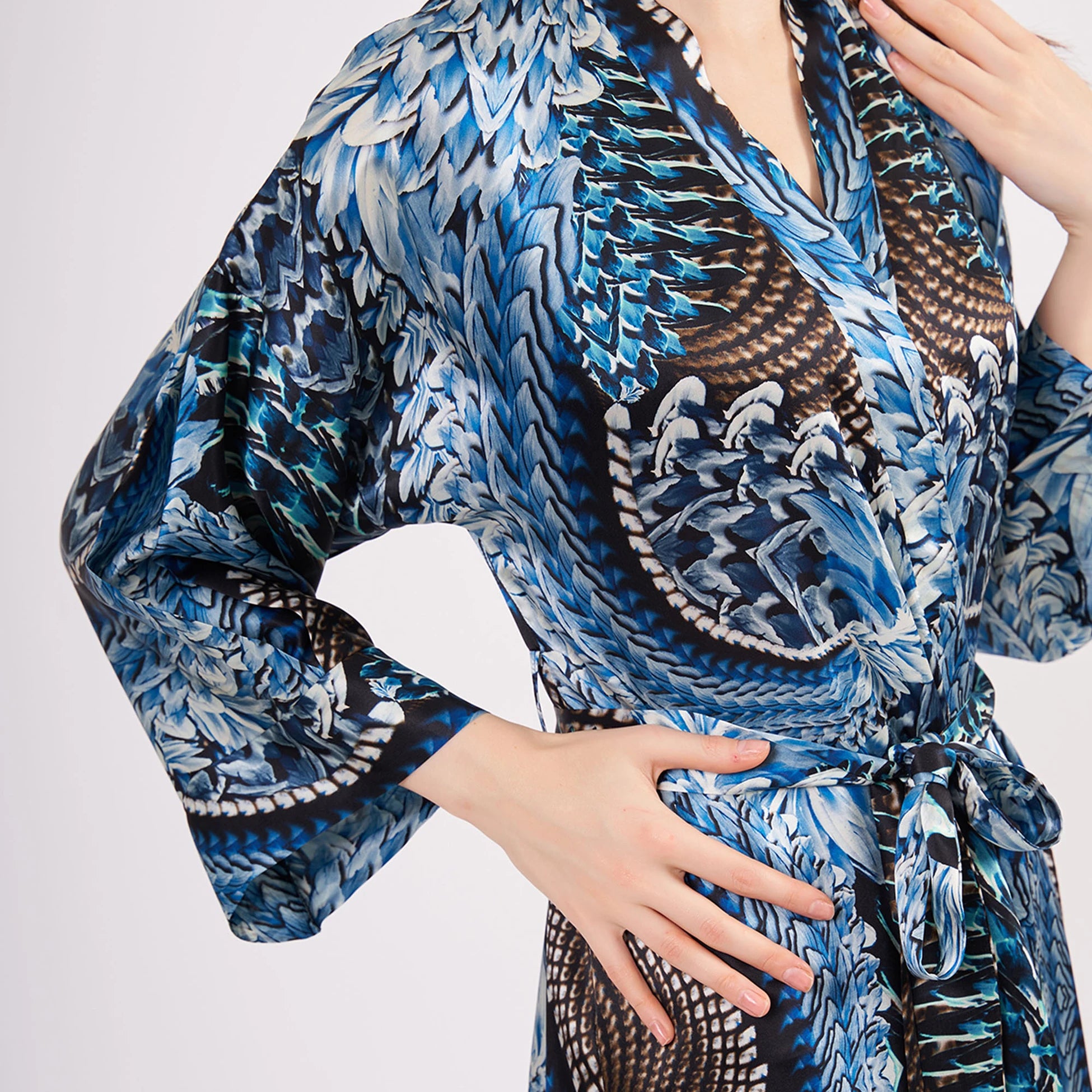 %100 İpek Uzun Kimono Kaftan | Ikat Desen 11 | Nomads Felt